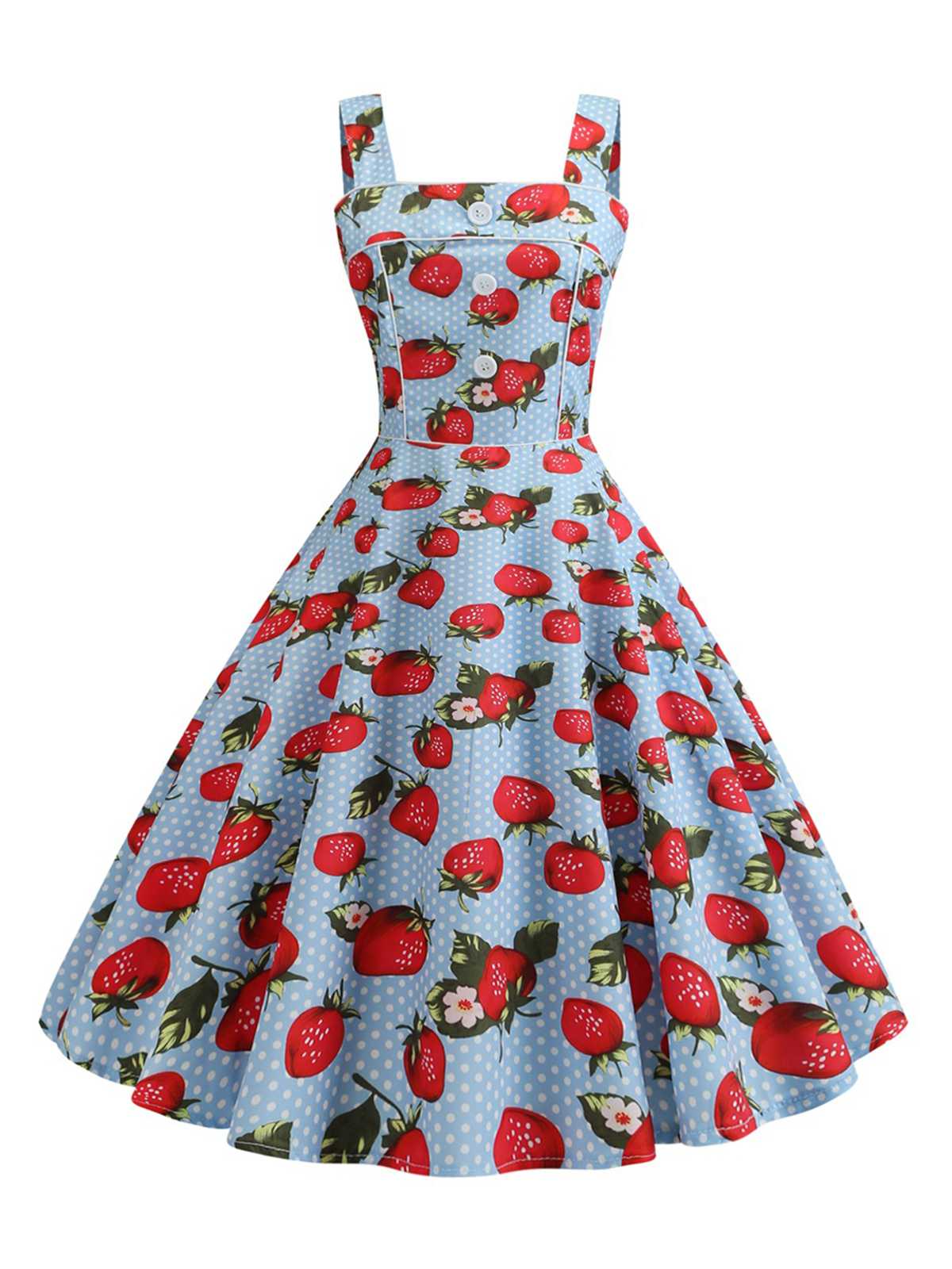 Strap Strawberry Polka Dots Sleeveless Dress