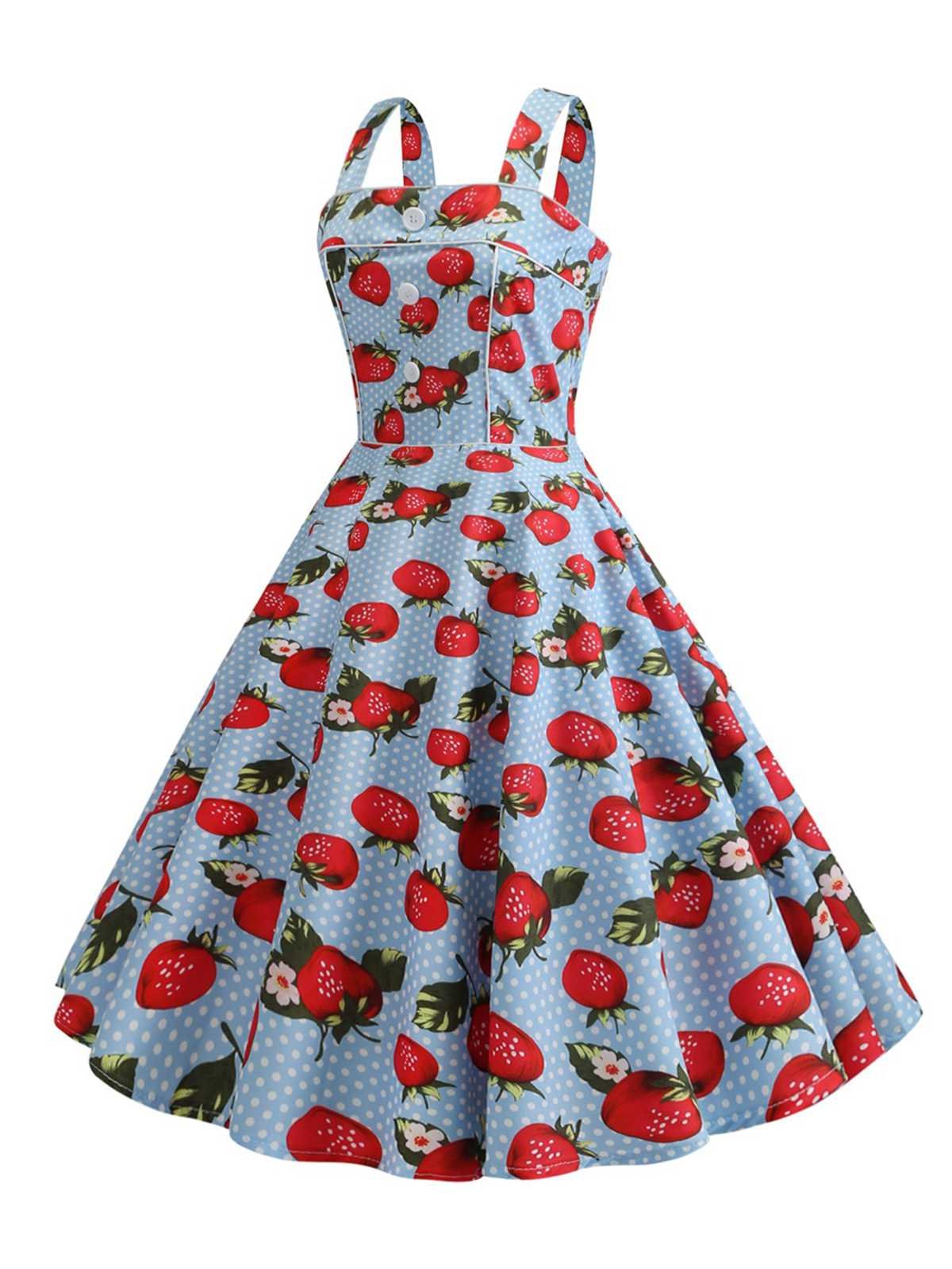 Strap Strawberry Polka Dots Sleeveless Dress