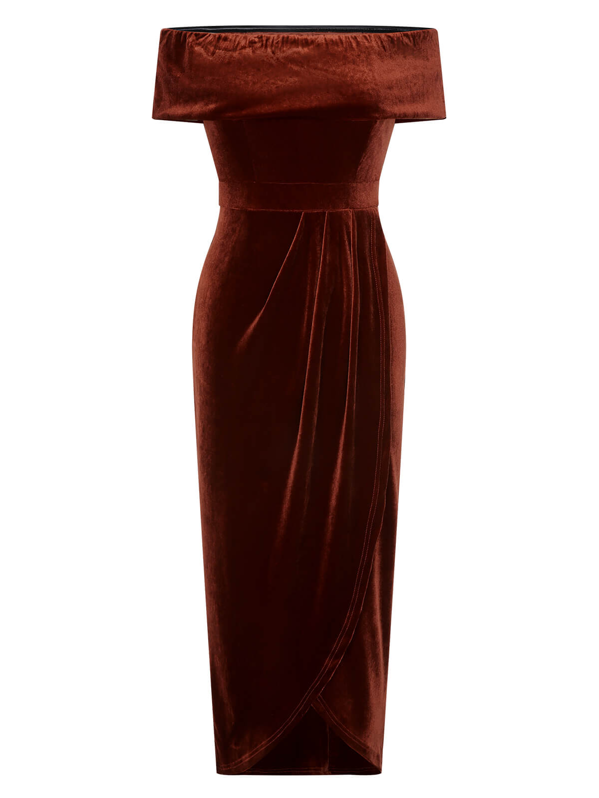 Caramel Color  Off-Shoulder Tulip Velvet Dress