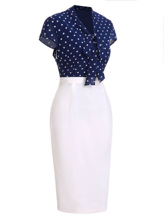 Blue & White  Polka Dot Cap Sleeve Dress