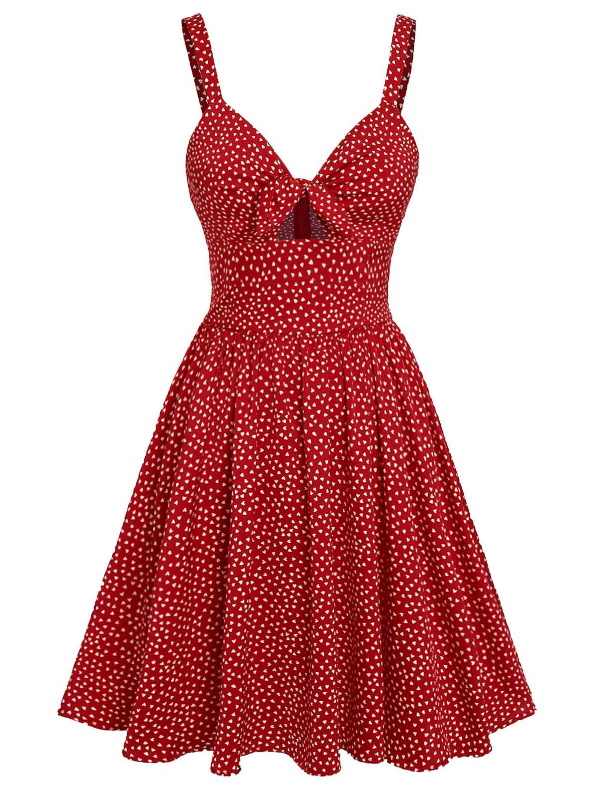 Red Spaghetti Strap Heart Print Dress