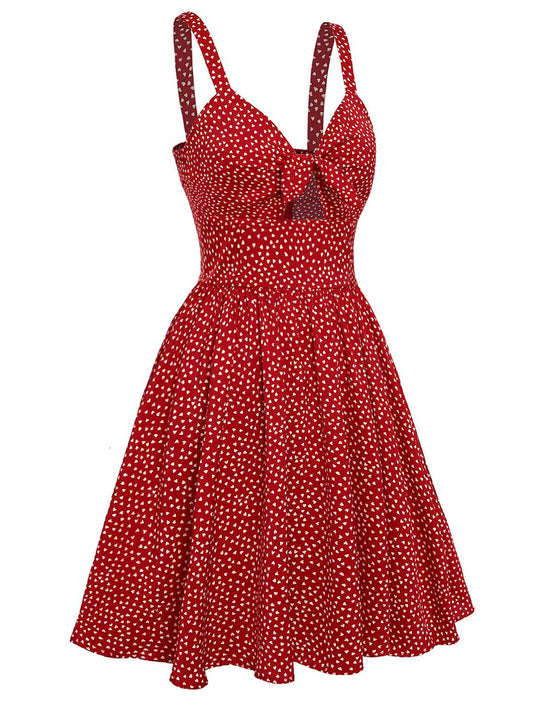 Red Spaghetti Strap Heart Print Dress