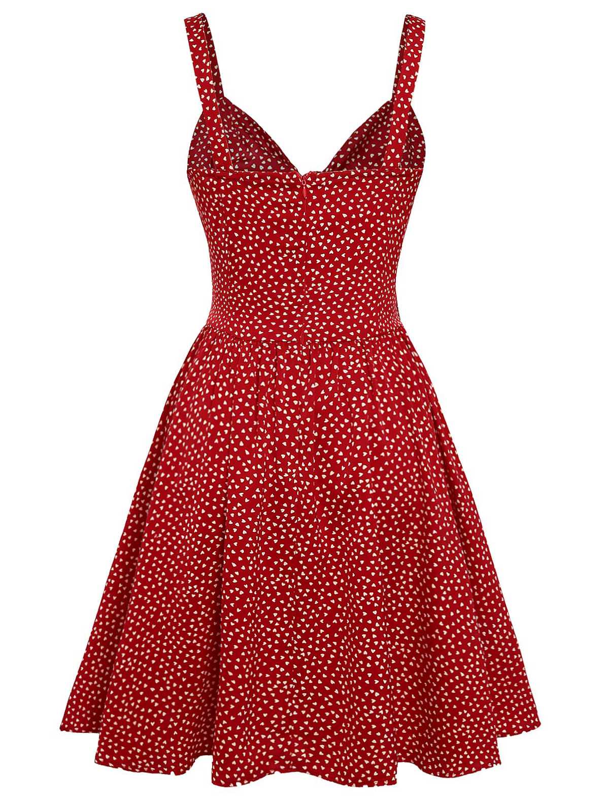 Red Spaghetti Strap Heart Print Dress