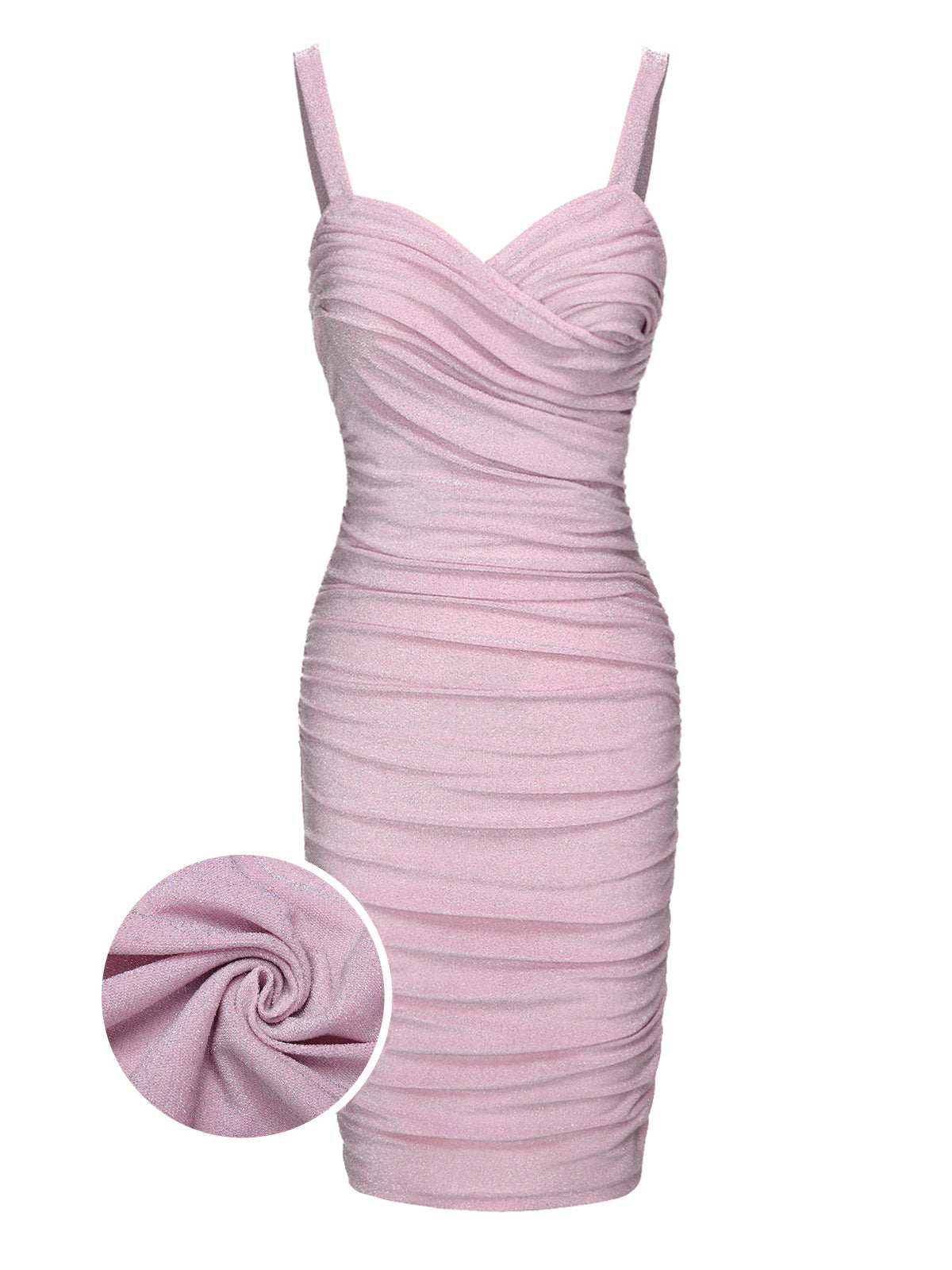 Pink  Solid Glitter Pleated Strap Dress