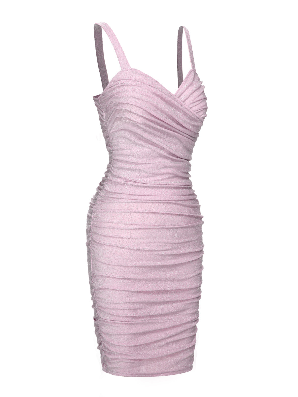 Pink  Solid Glitter Pleated Strap Dress