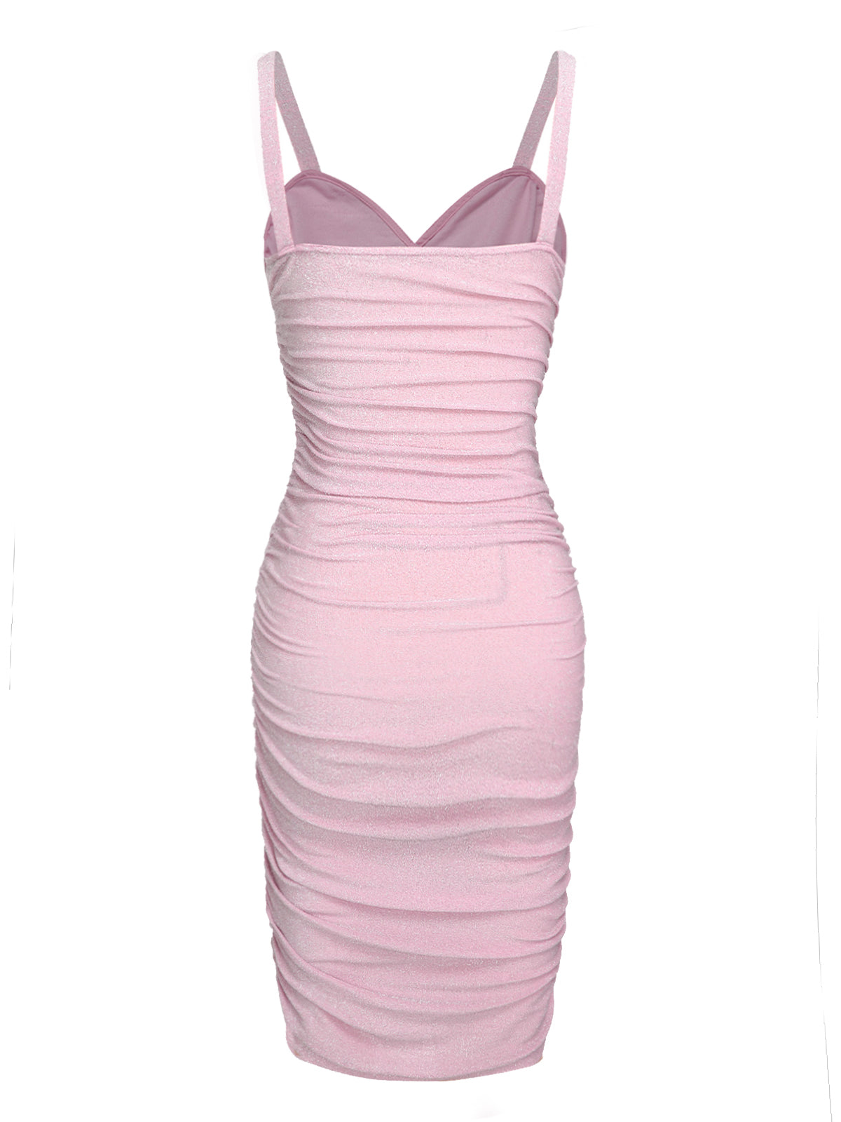 Pink  Solid Glitter Pleated Strap Dress