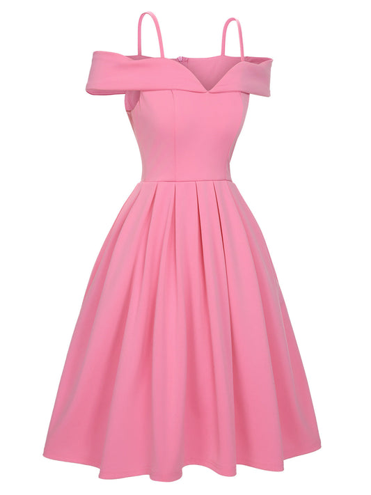 Pink Cold Shoulder Solid Dress