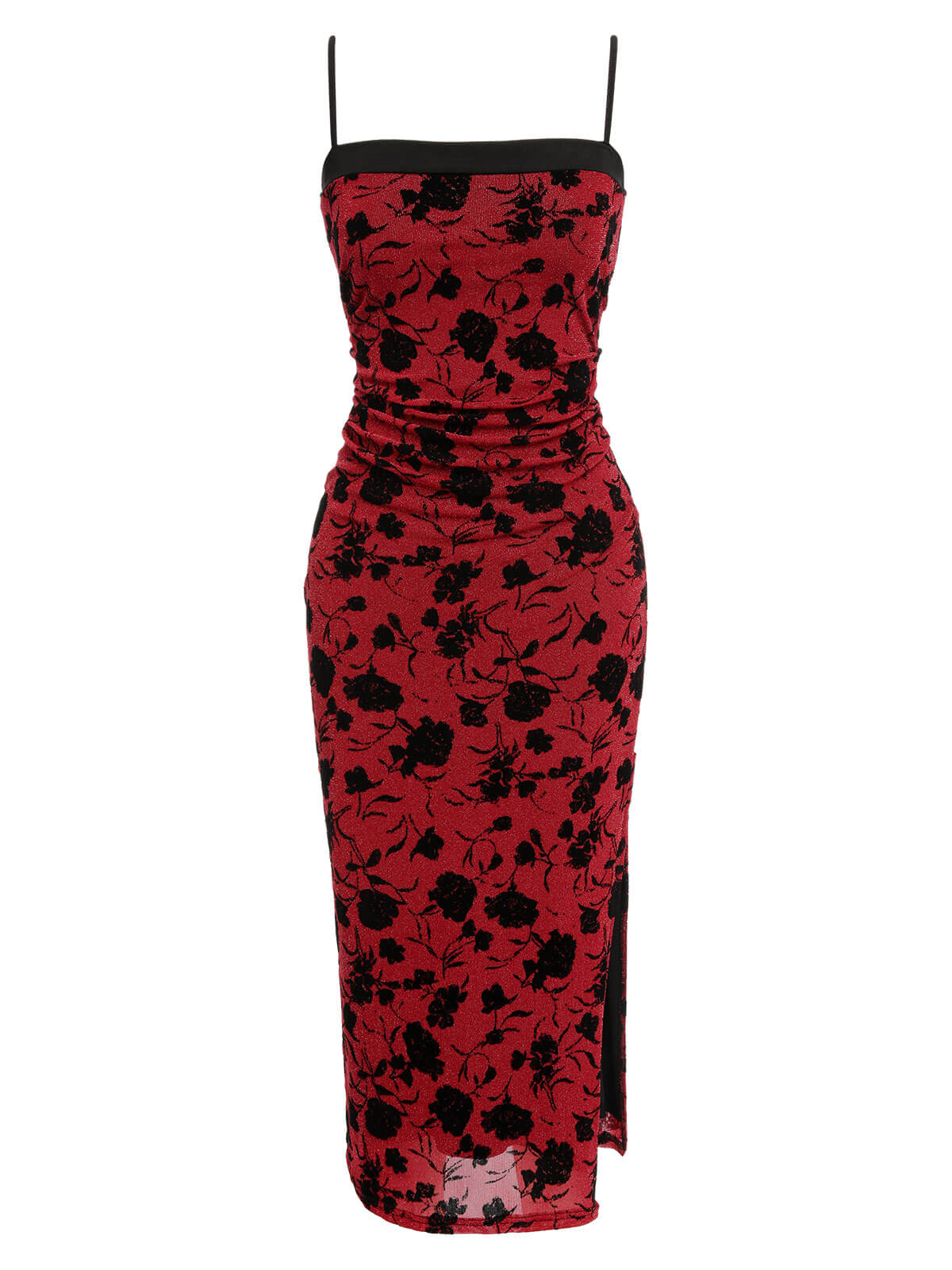 Wine Red  Floral Spaghetti Strap Dress