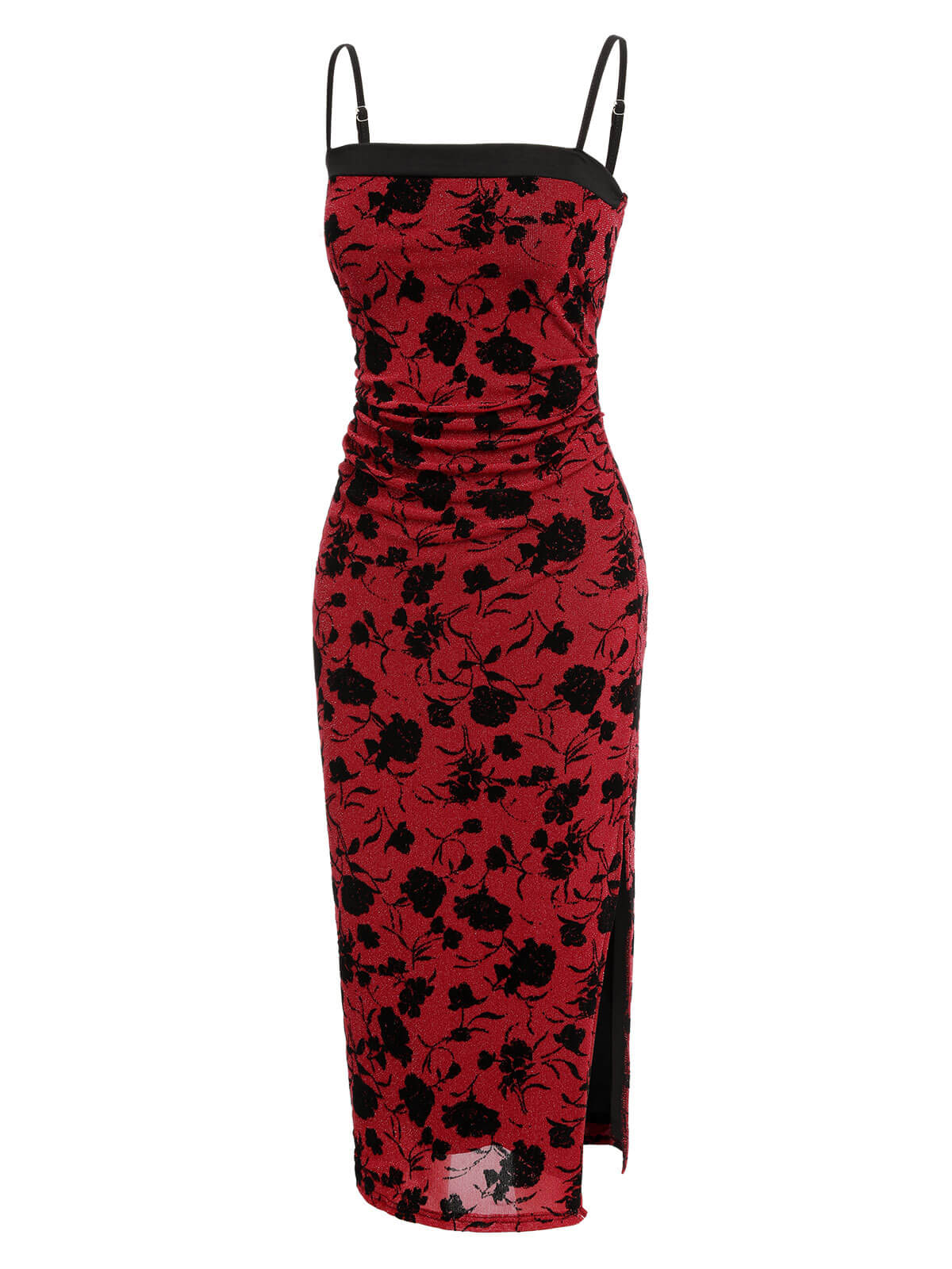 Wine Red  Floral Spaghetti Strap Dress