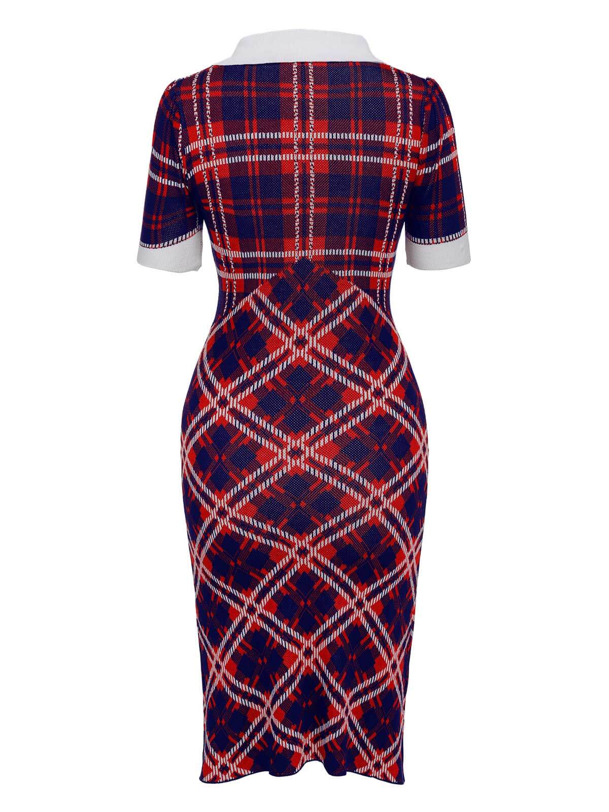 Multicolor  Plaid Knitted Pencil Dress