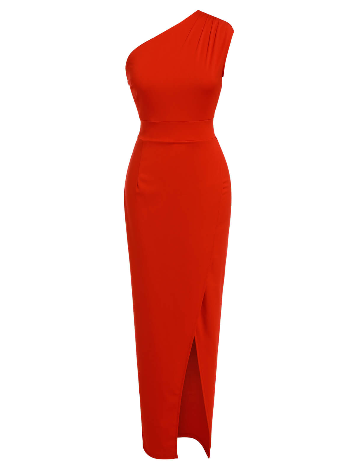 Red  One Shoulder Slit Long Dress