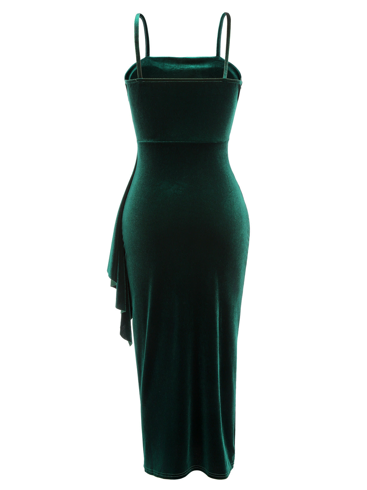 Green Spaghetti Strap Velvet Slit Dress