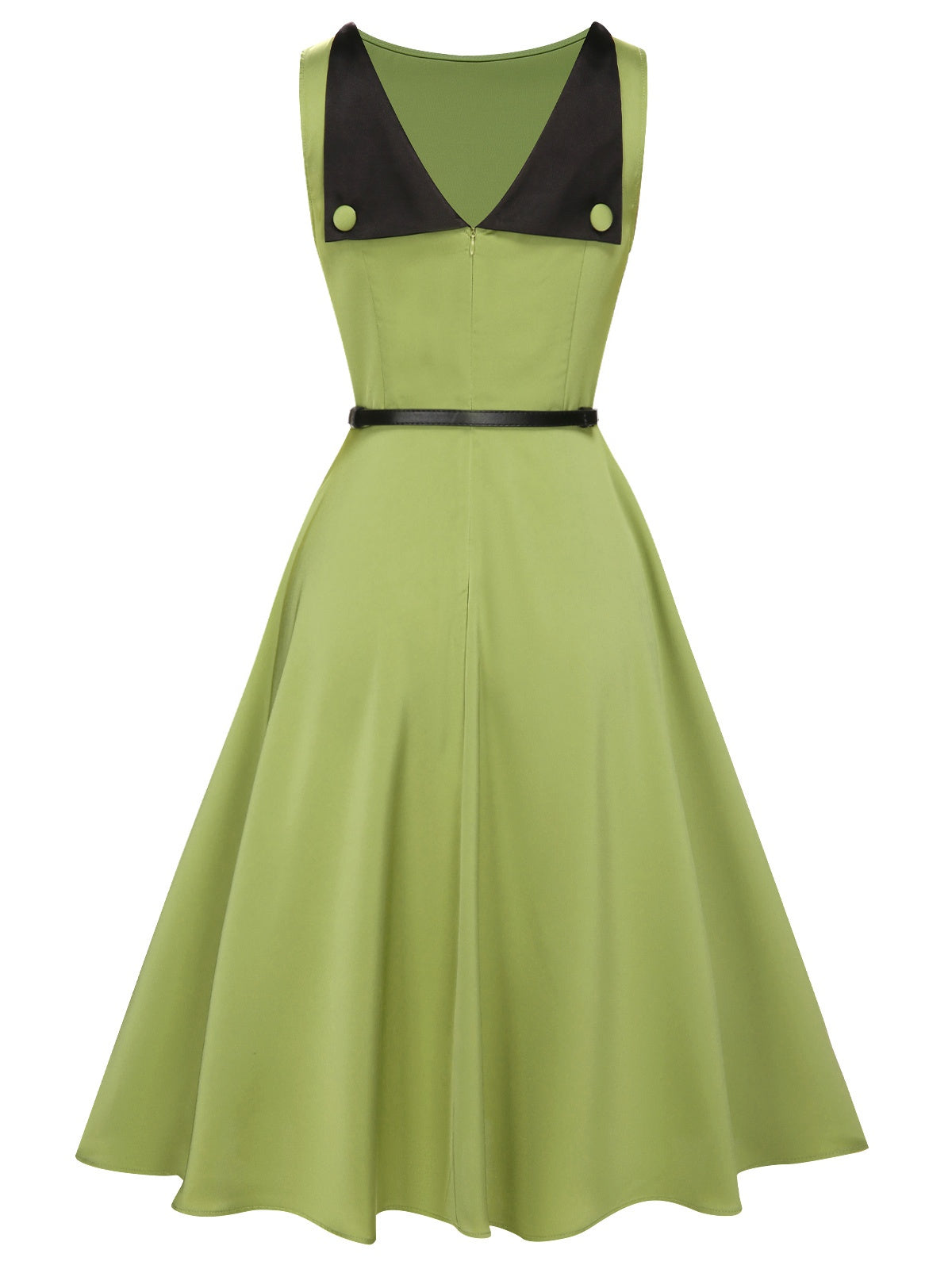 Green Boat Neck Sleeveless Belt Dress