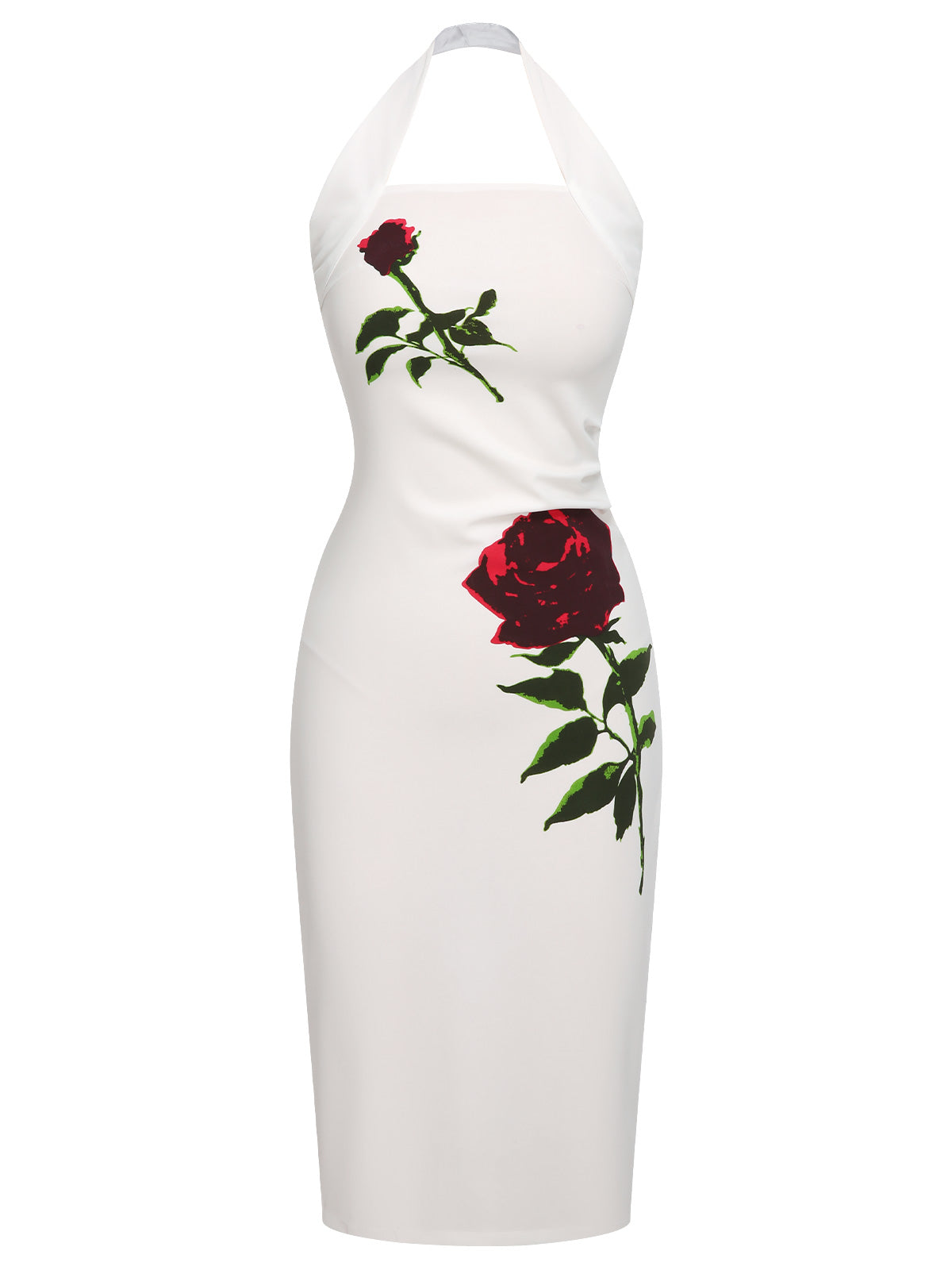 White  Halter Rose Wrap Dress