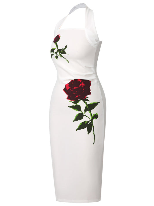 White  Halter Rose Wrap Dress