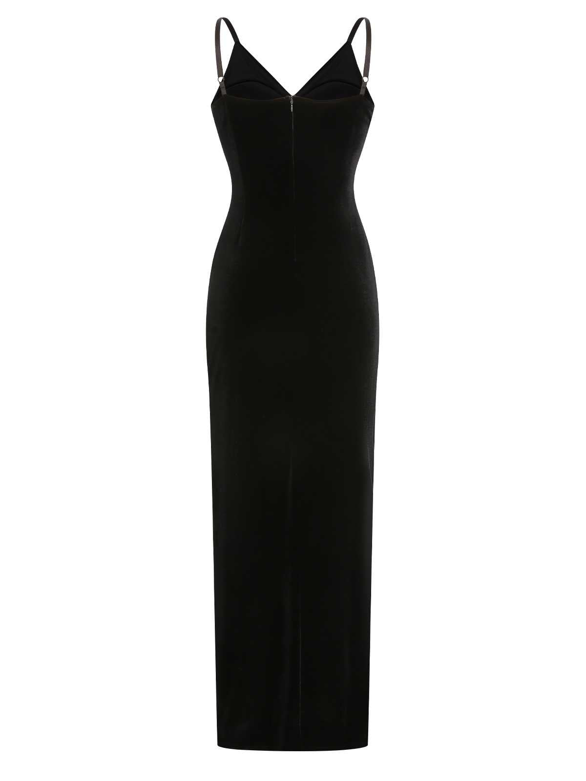 Black  Spaghetti Strap Velvet Beading Dress