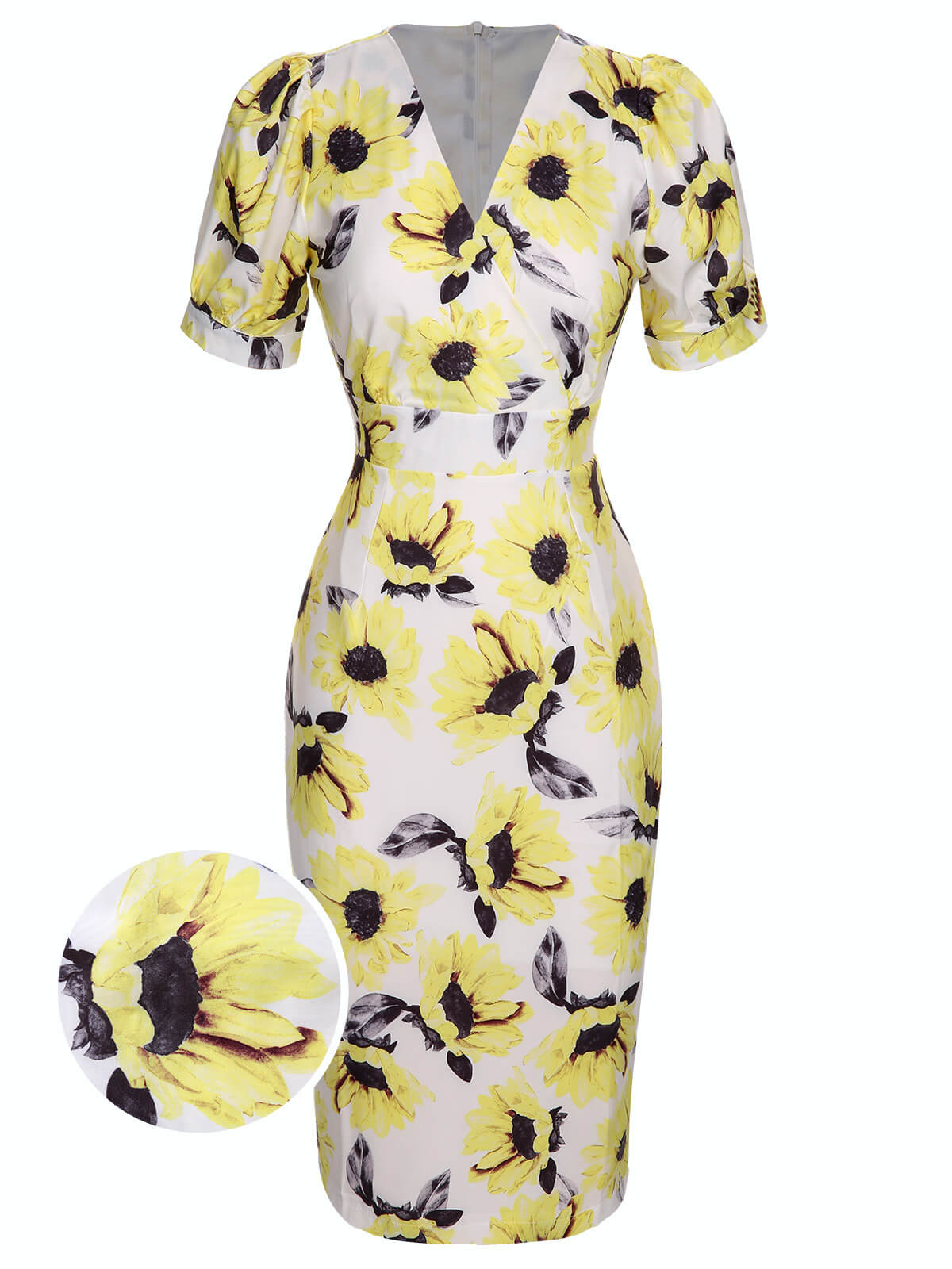 Multicolor  Floral Sunflower V-Ausschnitt Dress