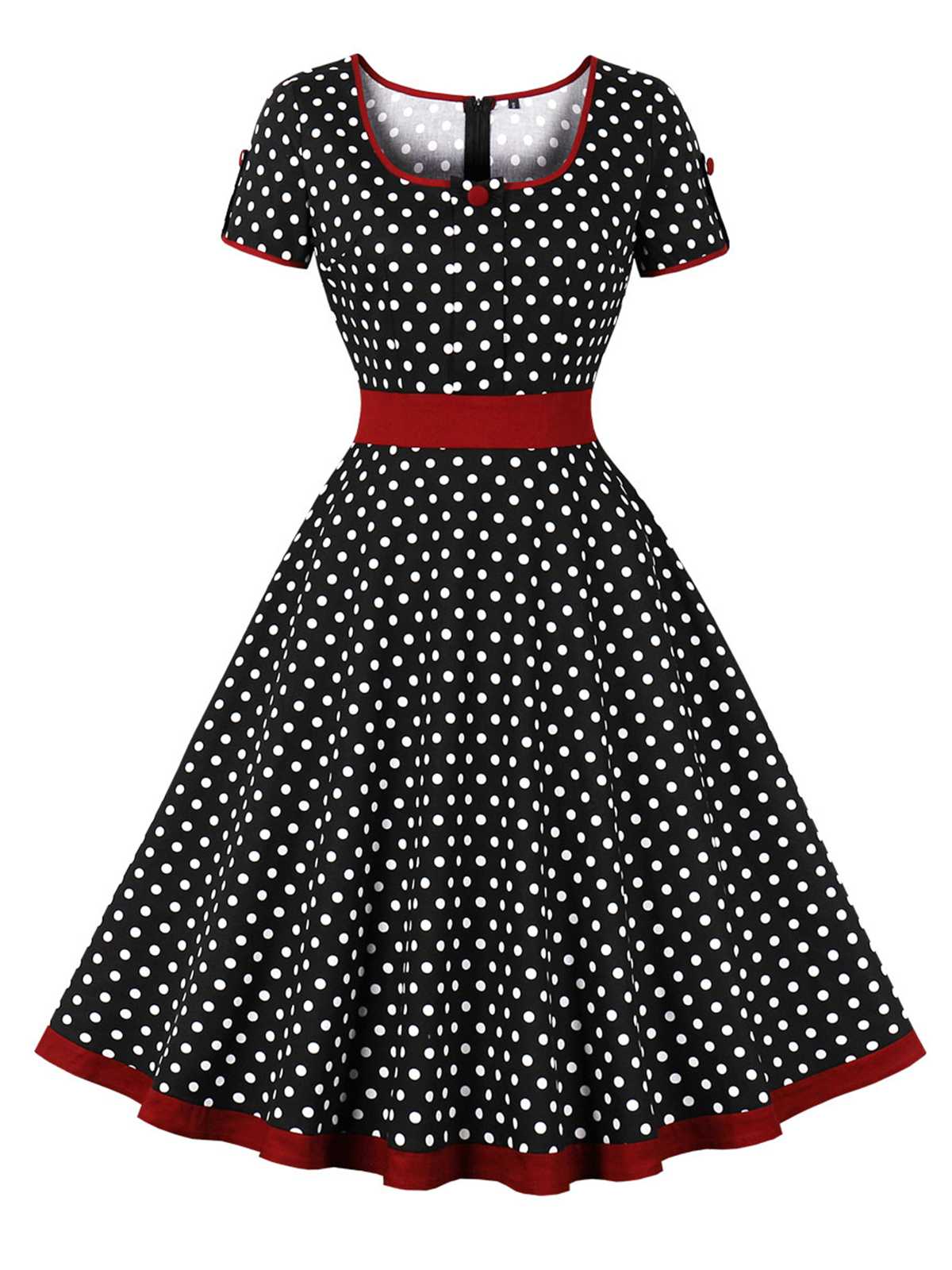 Contrast Polka Dots Buttoned Dress