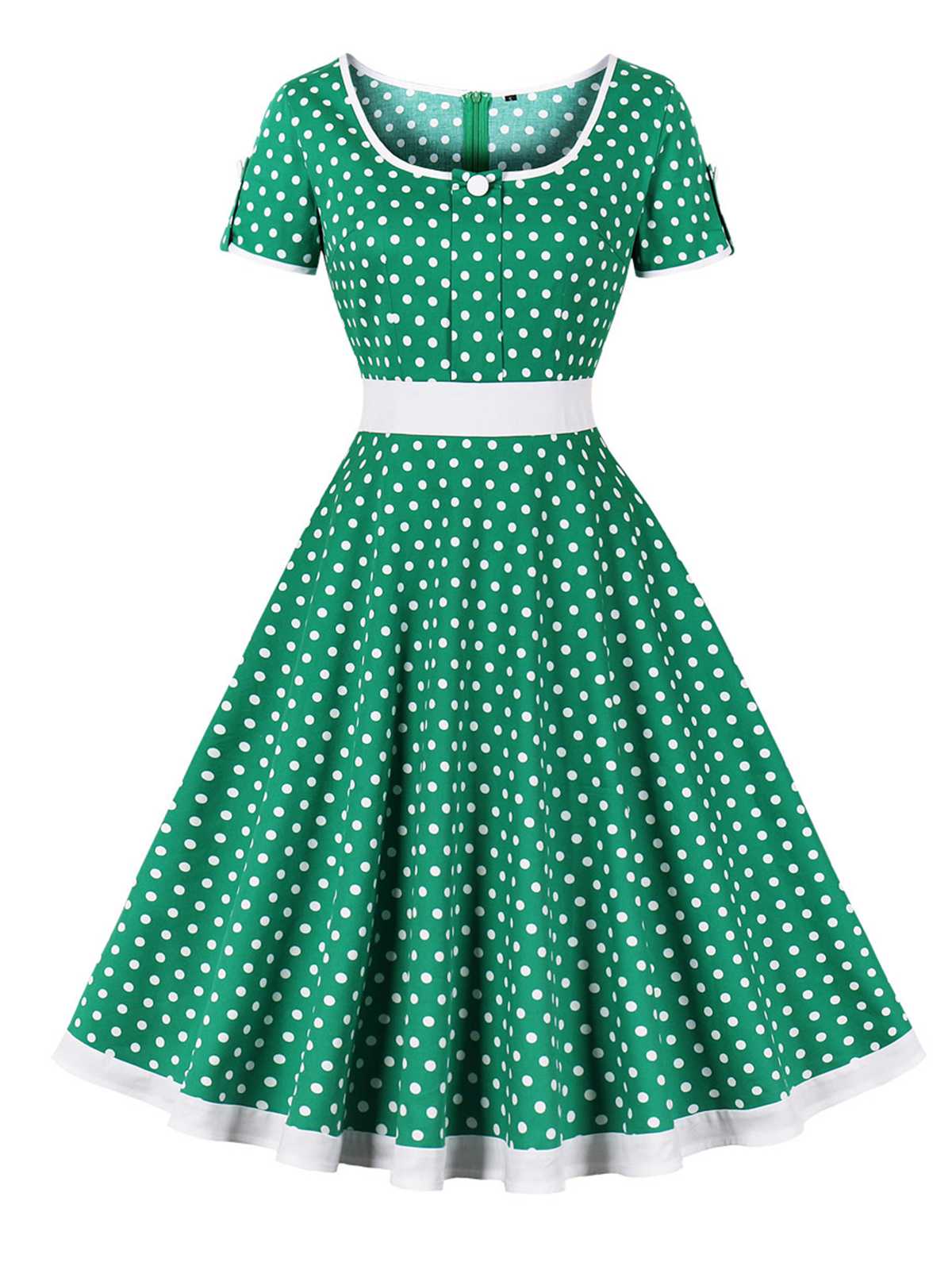 Contrast Polka Dots Buttoned Dress