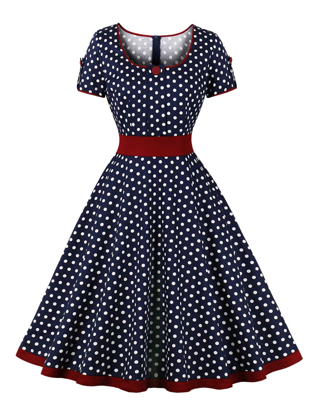 Contrast Polka Dots Buttoned Dress