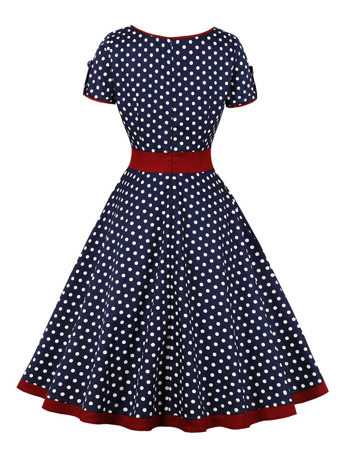 Contrast Polka Dots Buttoned Dress