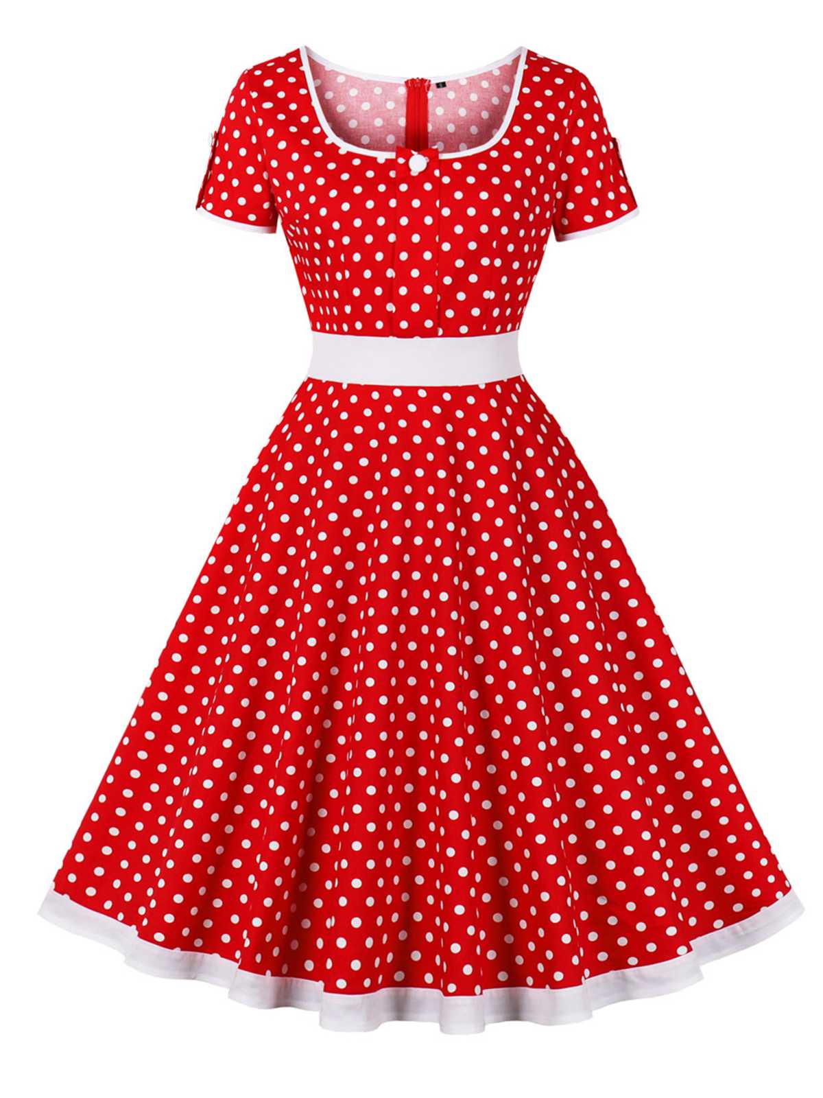 Contrast Polka Dots Buttoned Dress