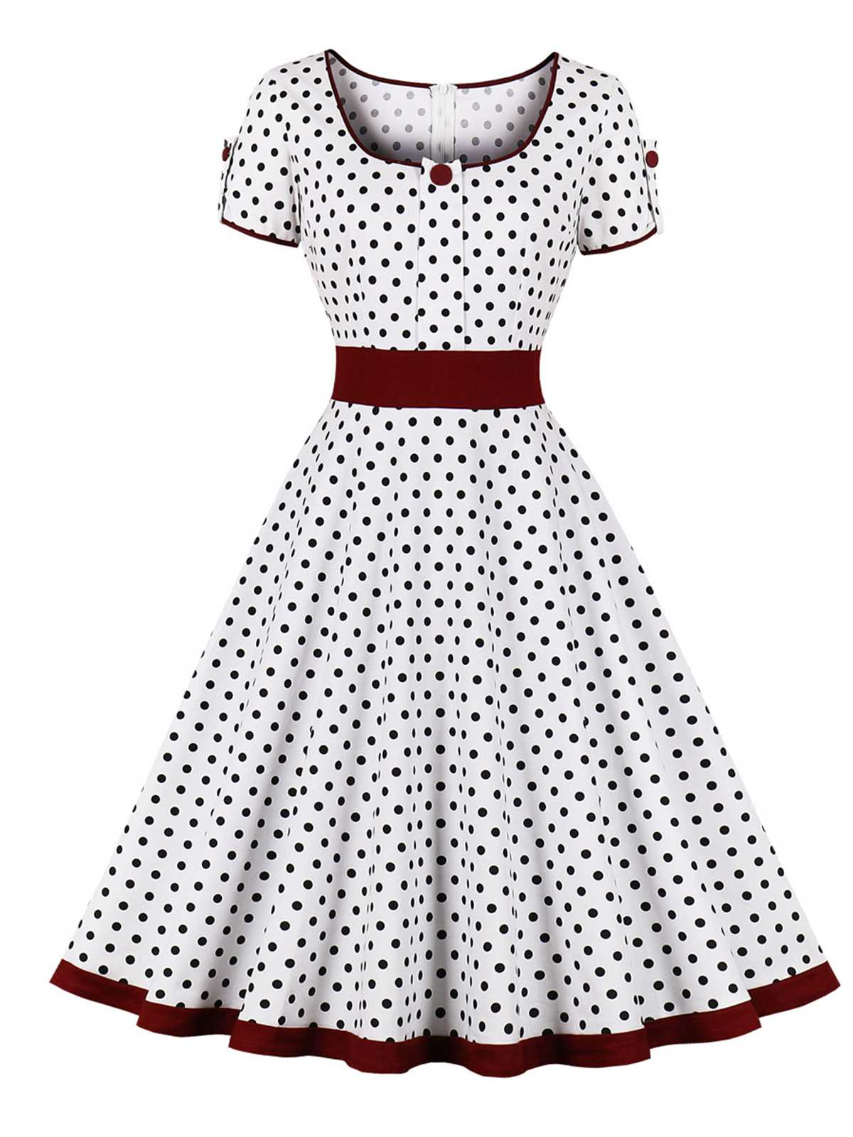 Contrast Polka Dots Buttoned Dress