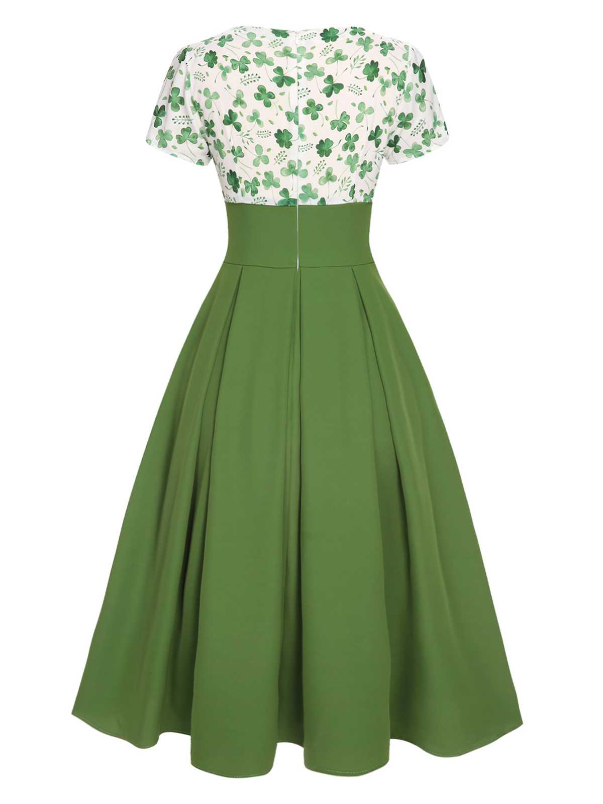 Green Lucky Clover Buttoned Dress