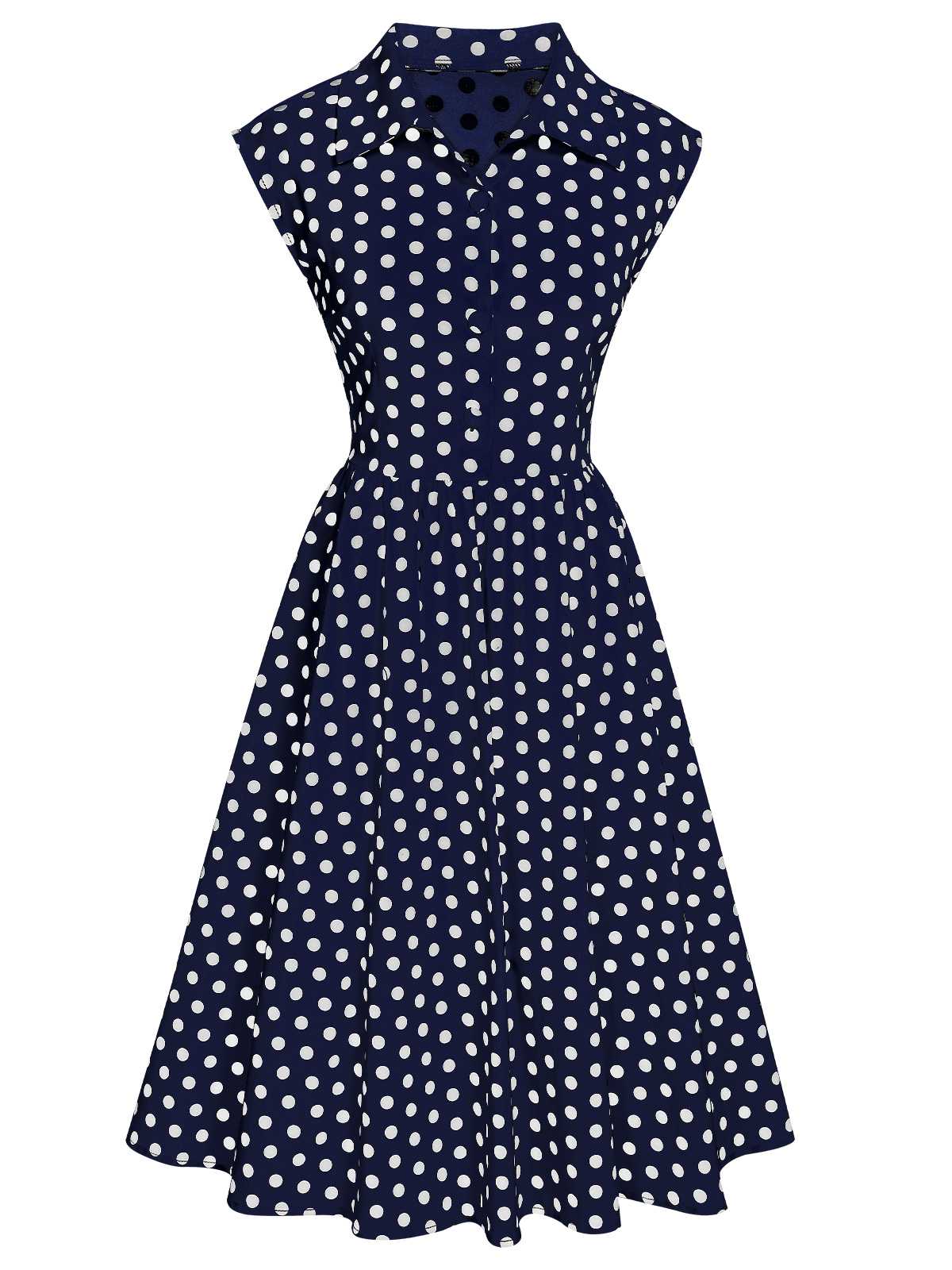 Lapel Polka Dots Sleeveless Dress