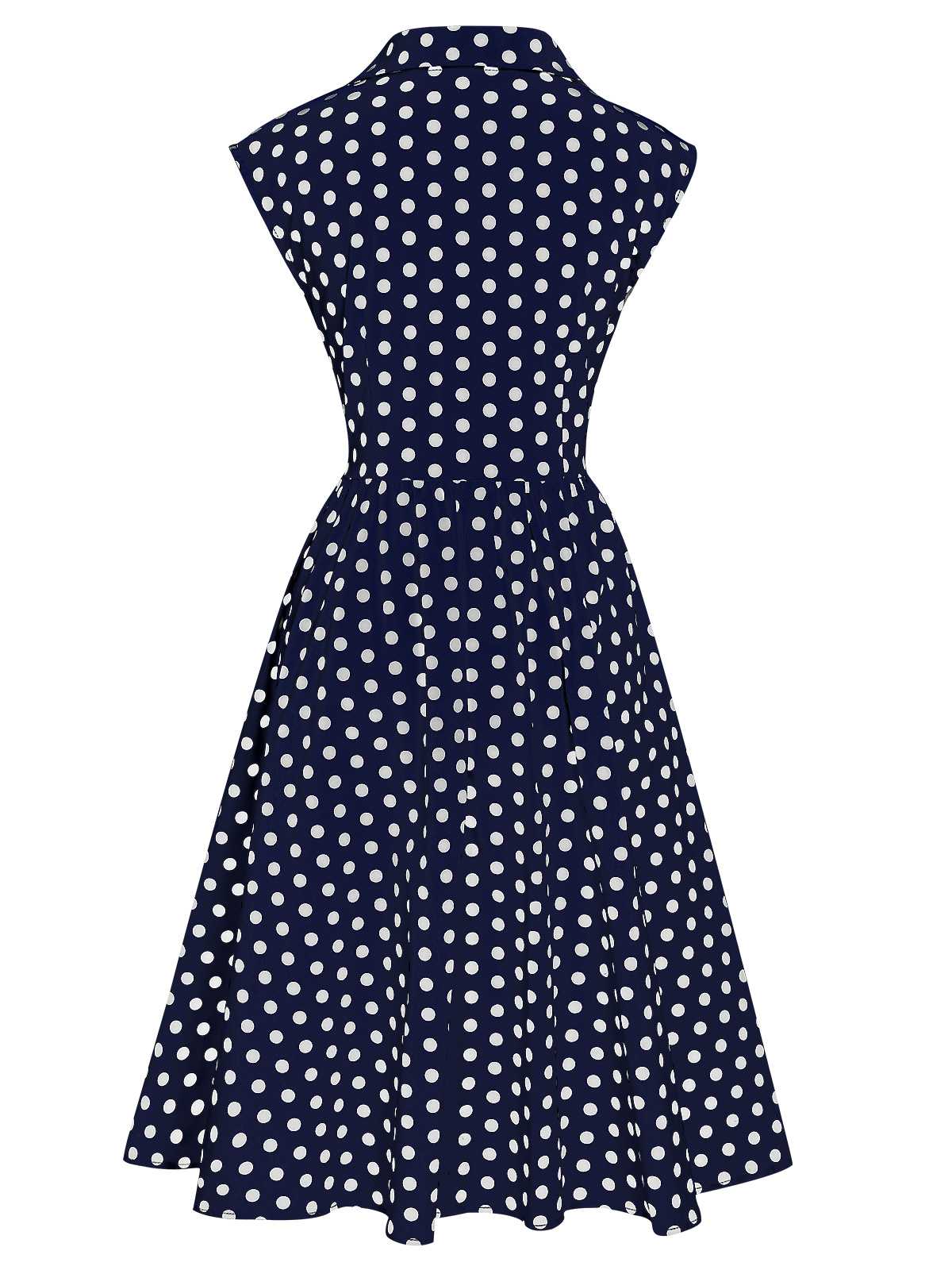 Lapel Polka Dots Sleeveless Dress