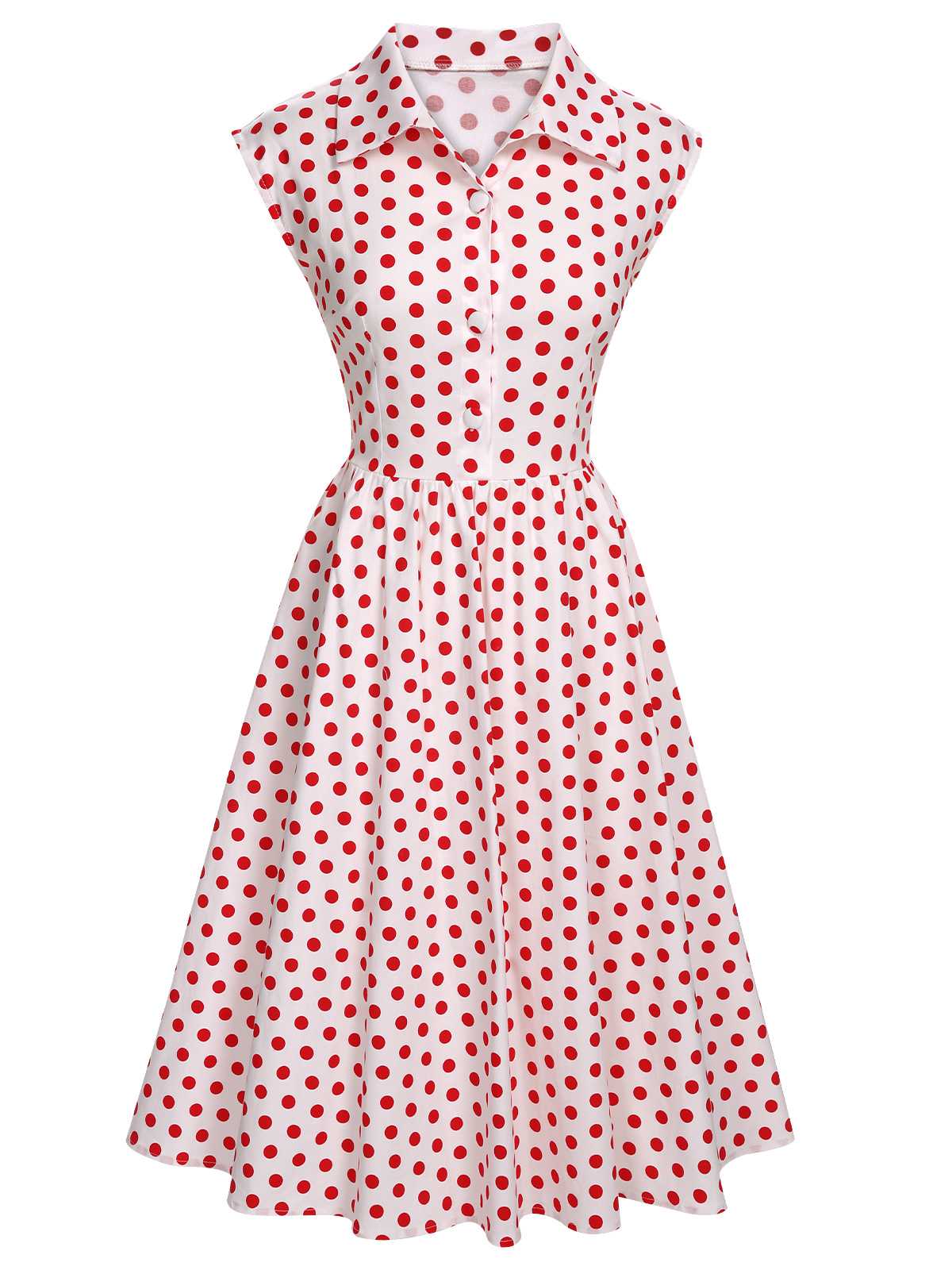 Lapel Polka Dots Sleeveless Dress