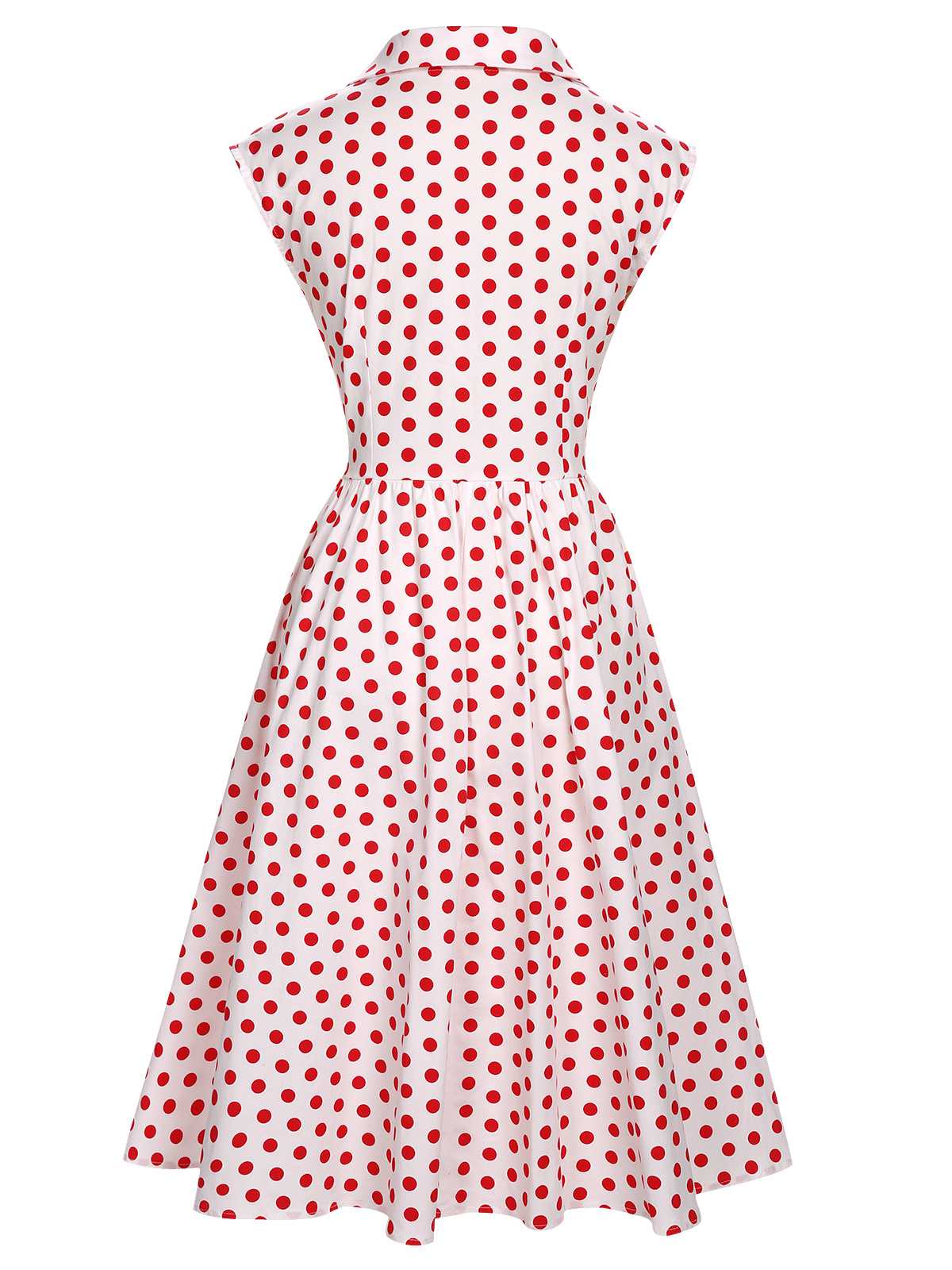 Lapel Polka Dots Sleeveless Dress