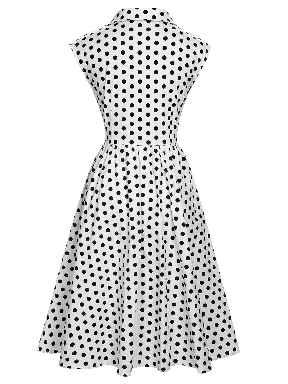 Lapel Polka Dots Sleeveless Dress