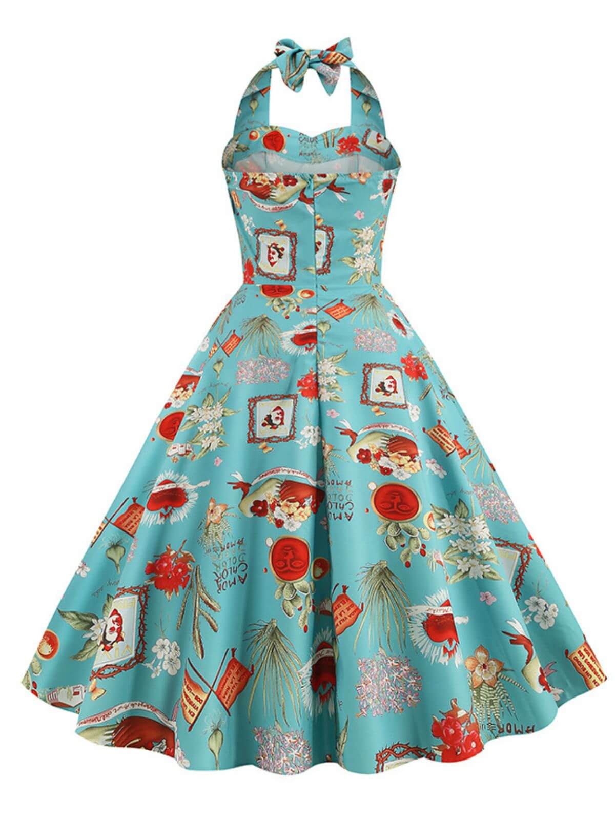 Retro Pictorial Halter Swing Dress