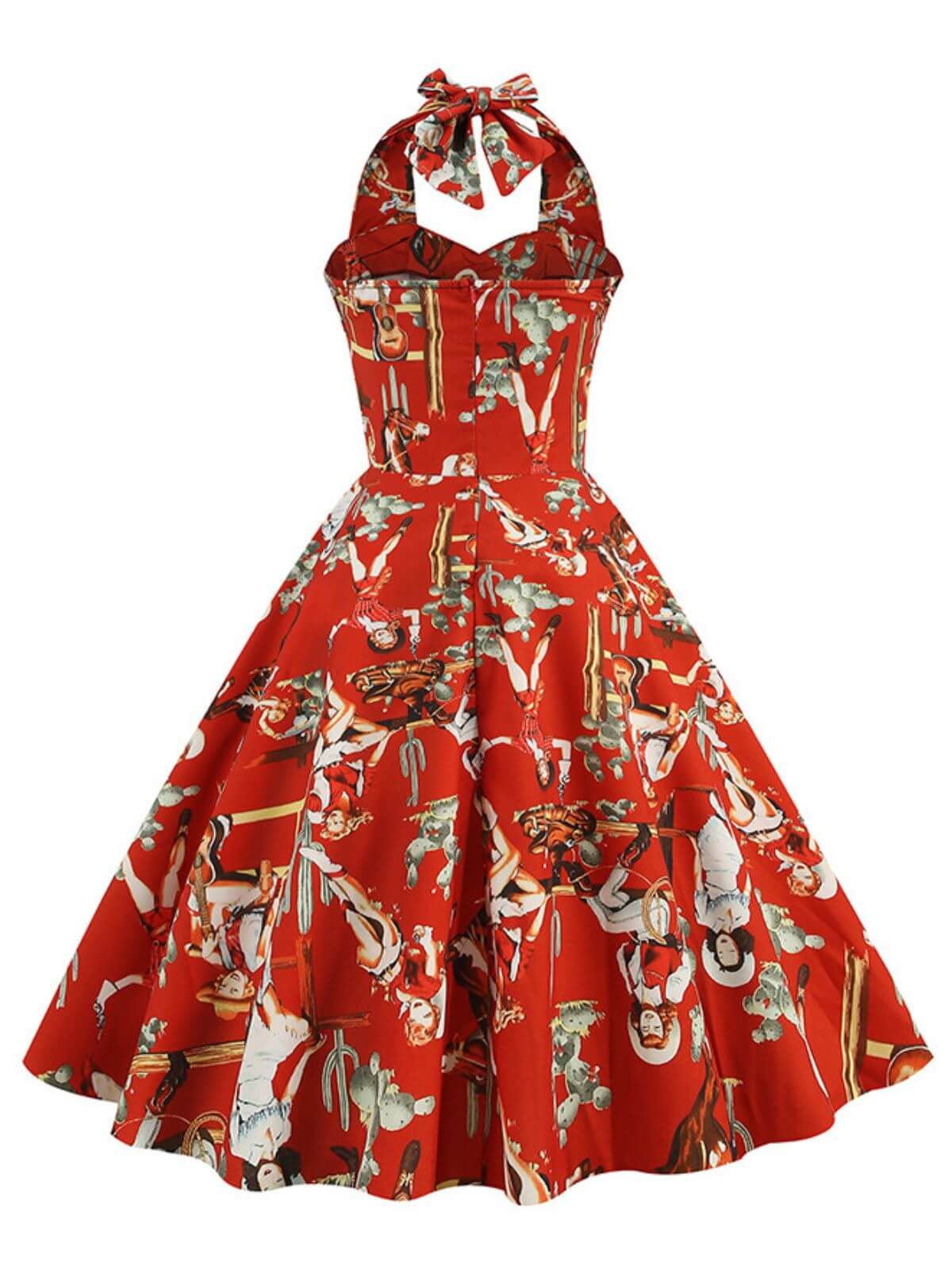 Retro Pictorial Halter Swing Dress