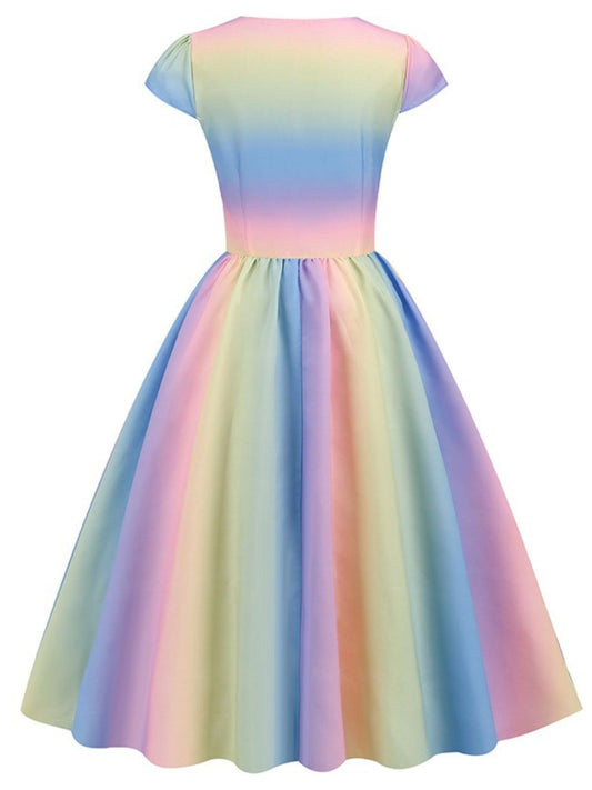 Rainbow Gradient Sweetheart Cap Sleeved Dress