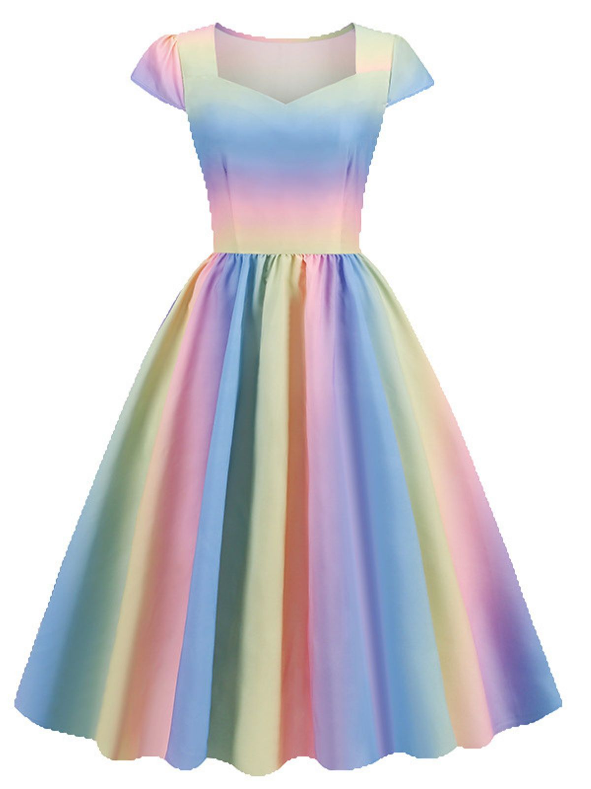 Rainbow Gradient Sweetheart Cap Sleeved Dress