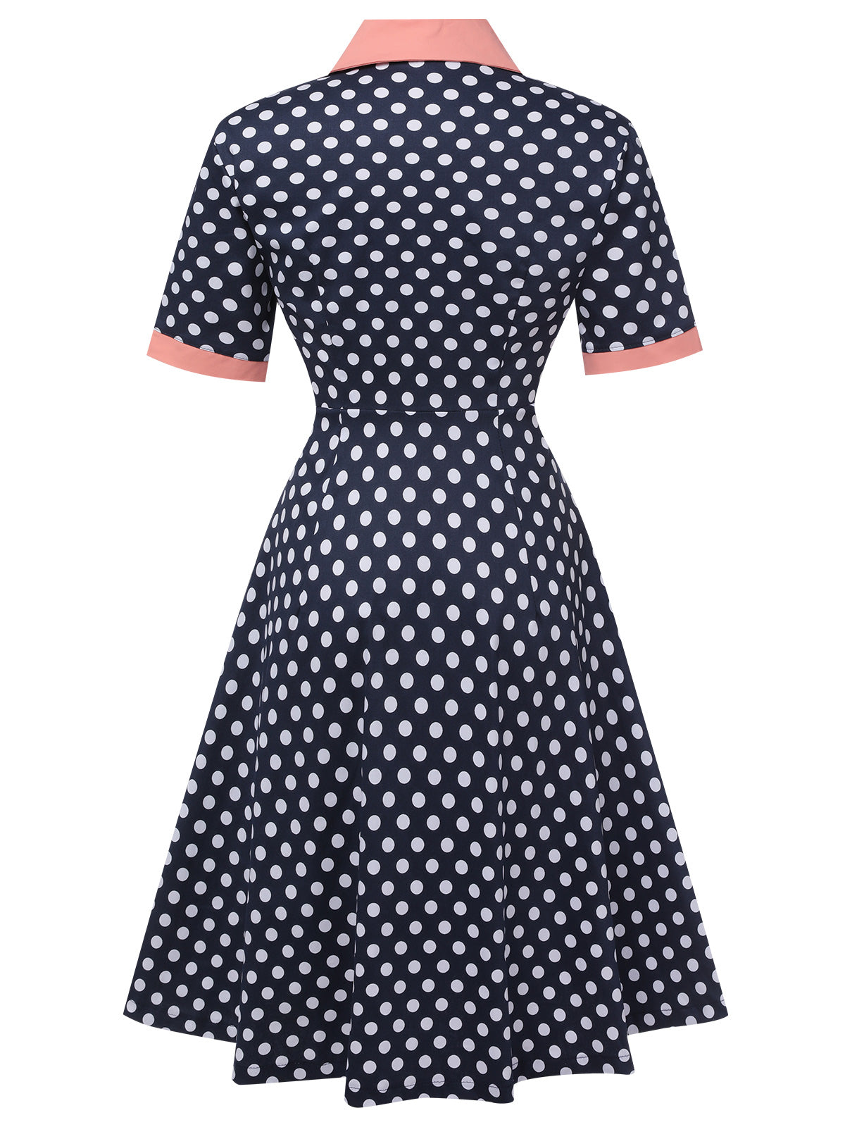 Dark Blue Polka Dot Lapel Dress