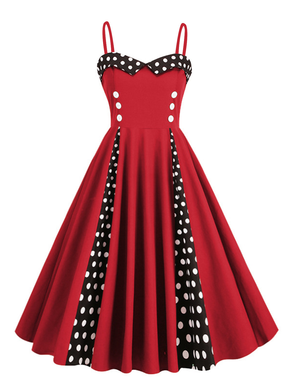 Polka Dot Contrast Spaghetti Strap Dress