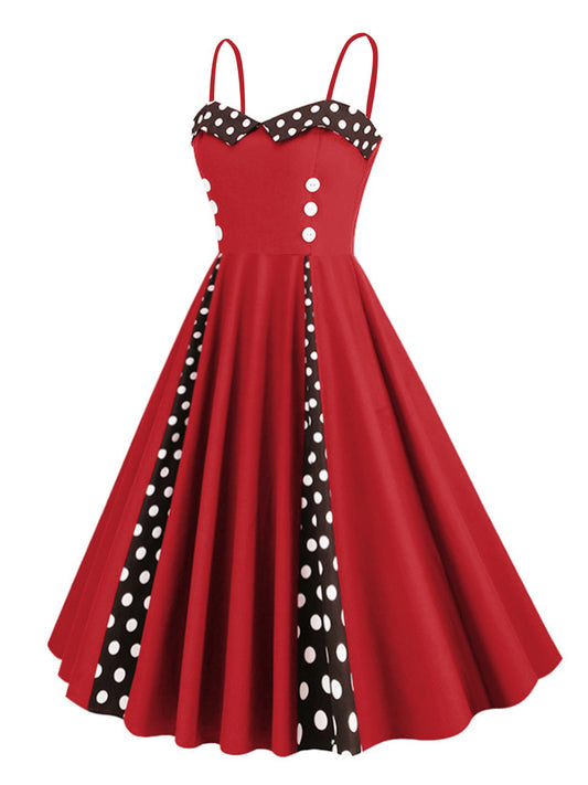 Polka Dot Contrast Spaghetti Strap Dress