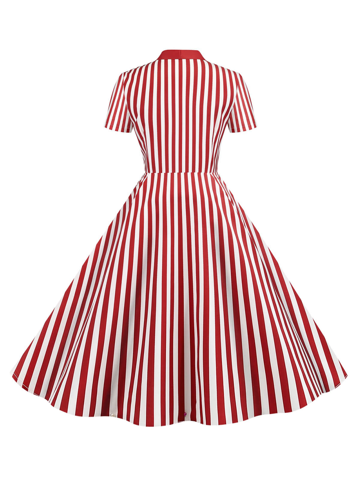 Bow Collar Striped Dots Swing Dress