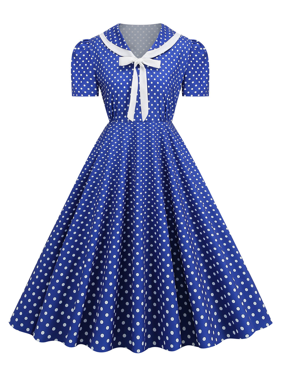 Polka Dots Lapel Bowknot Swing Dress