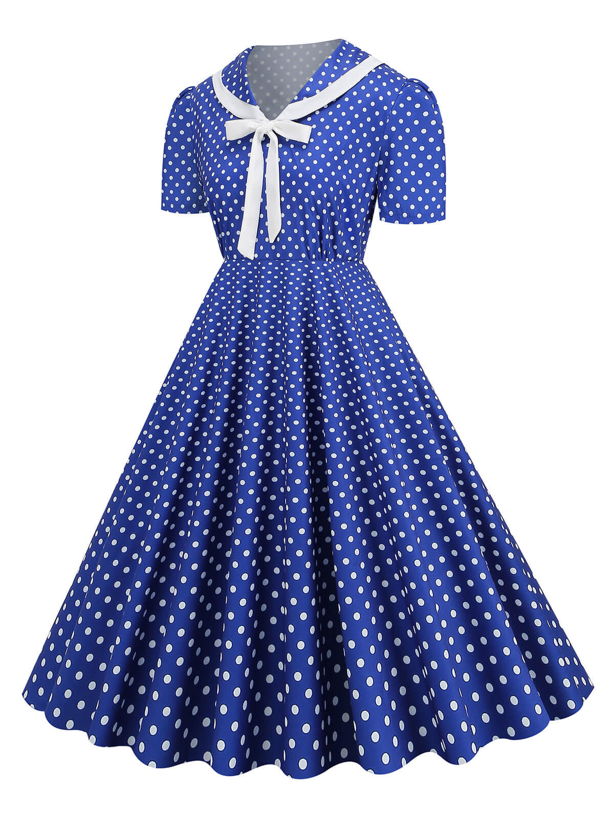 Polka Dots Lapel Bowknot Swing Dress