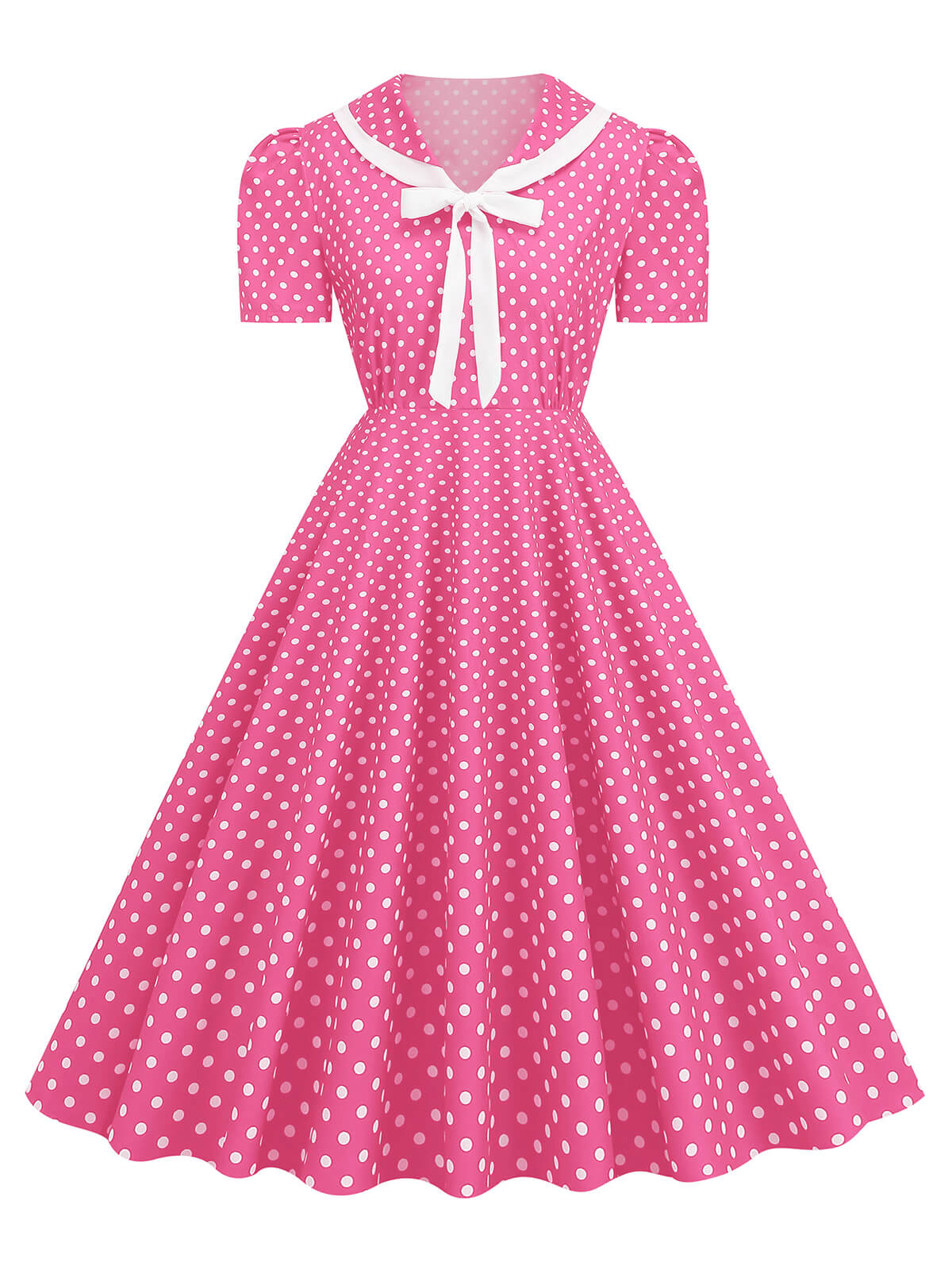 Polka Dots Lapel Bowknot Swing Dress