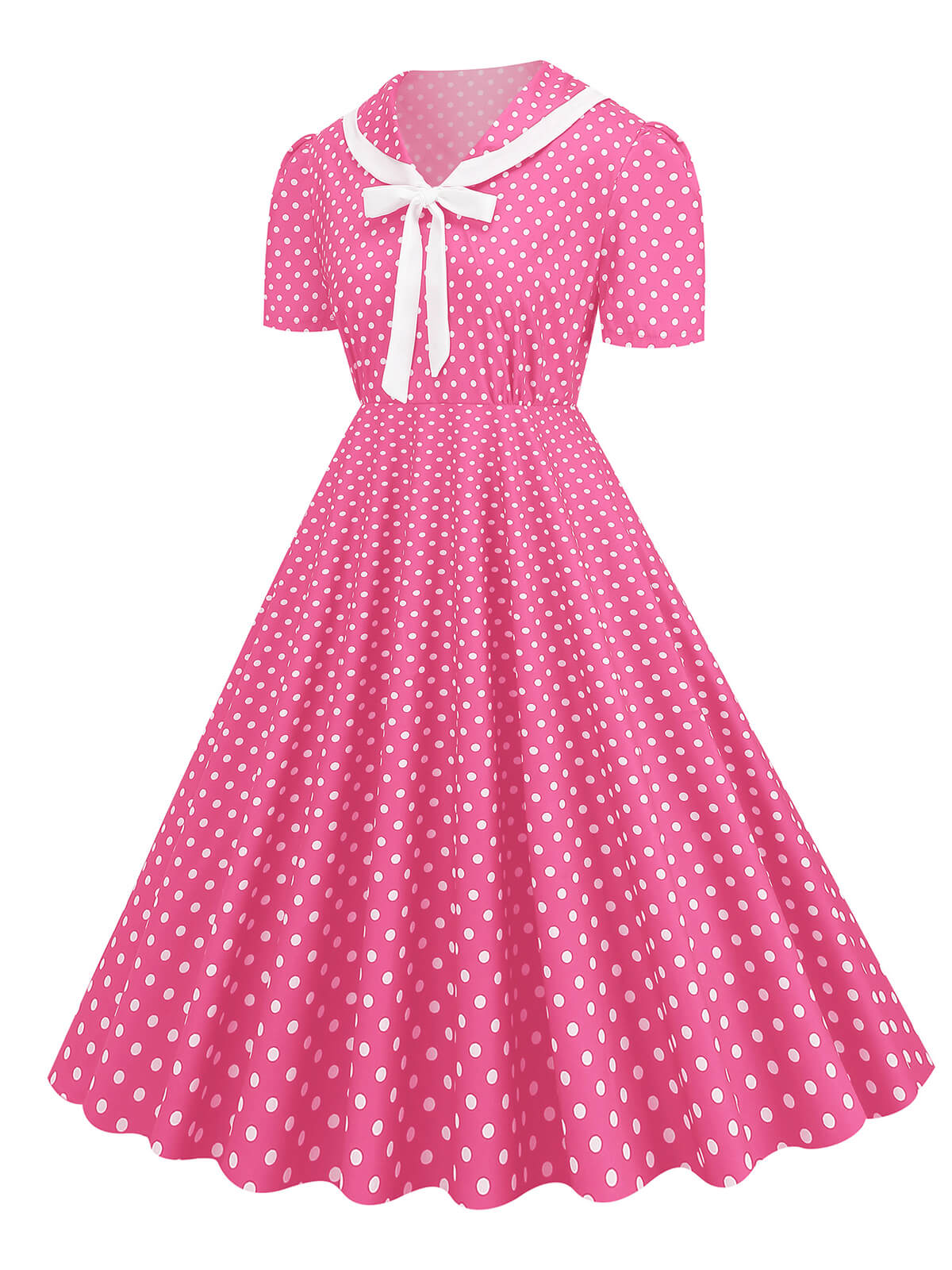 Polka Dots Lapel Bowknot Swing Dress