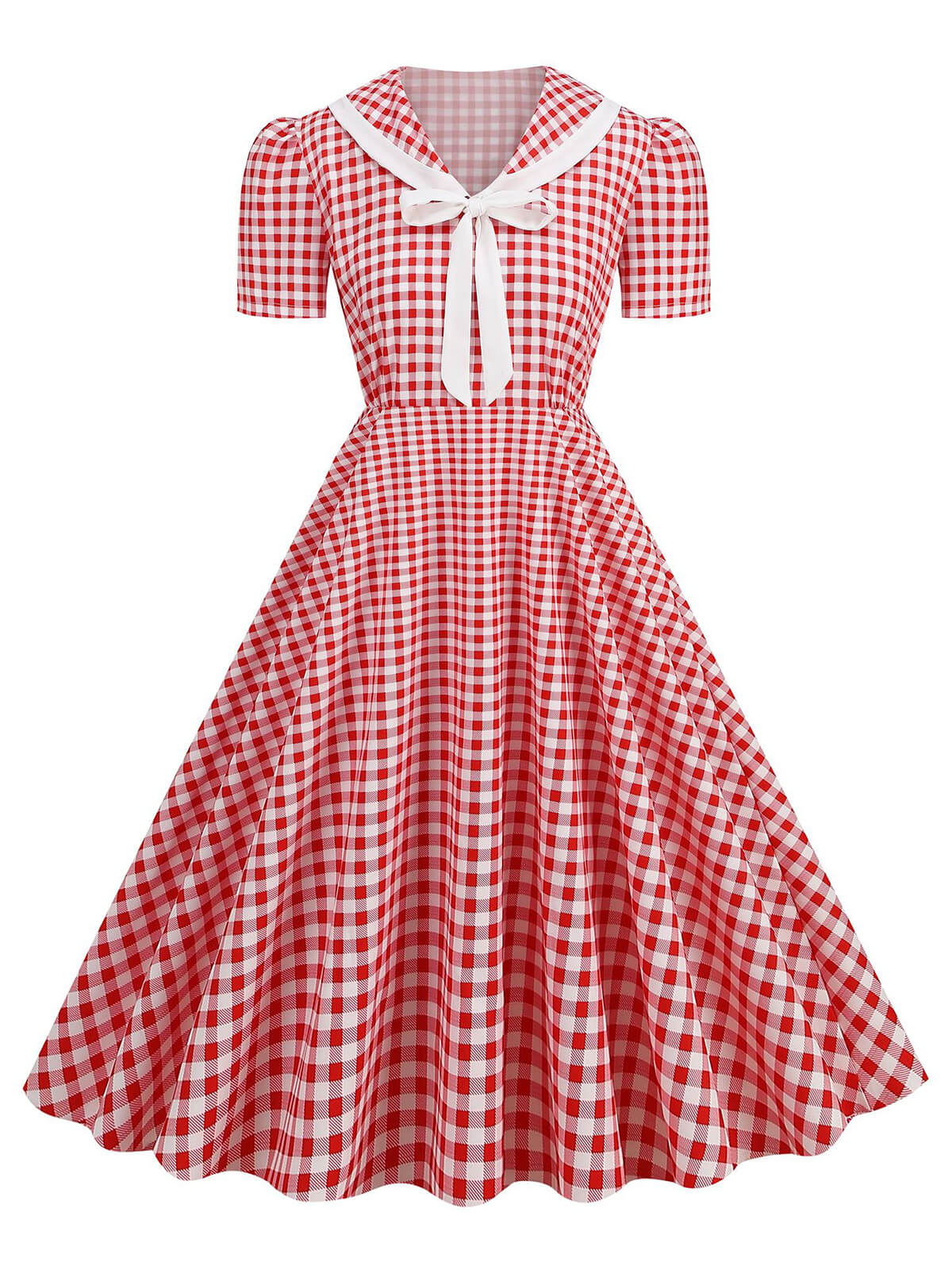 Polka Dots Lapel Bowknot Swing Dress