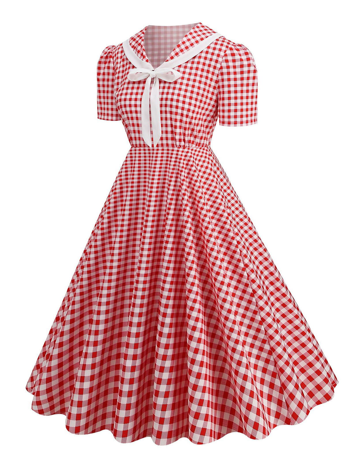 Polka Dots Lapel Bowknot Swing Dress