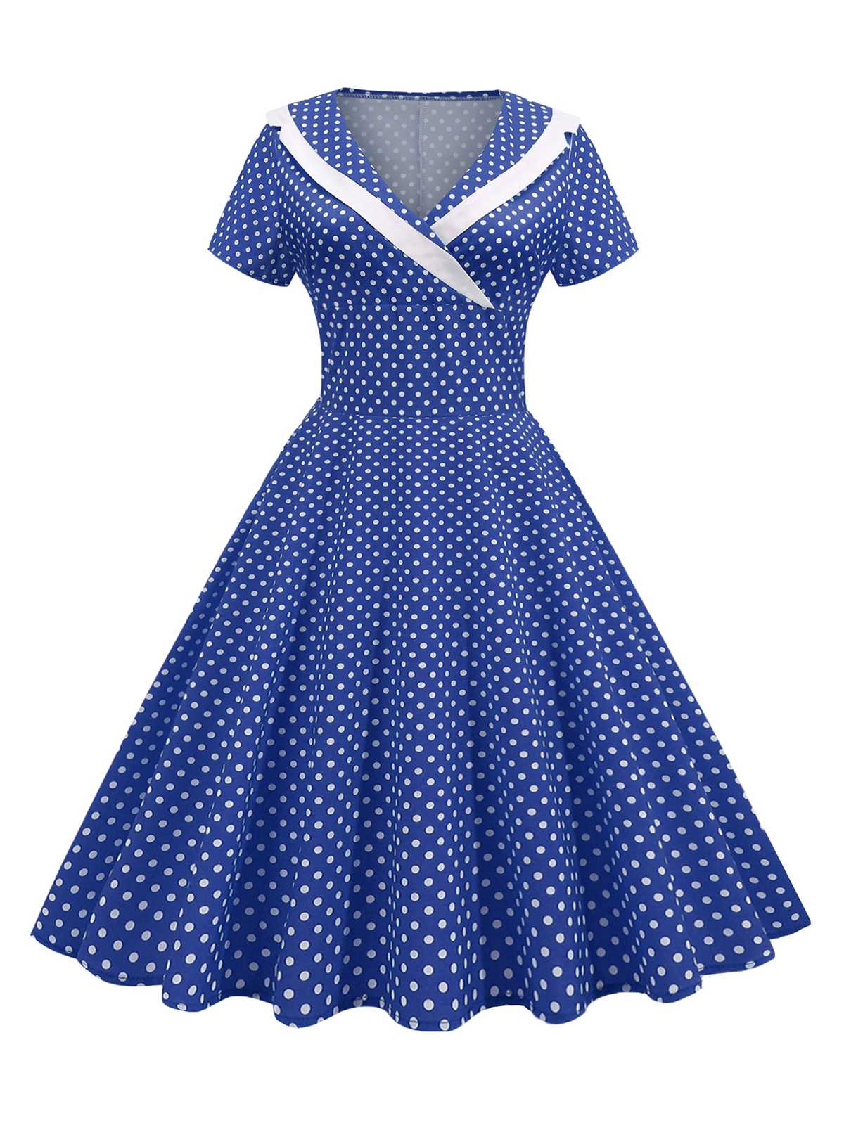 V-Neck Polka Dots Swing Dress