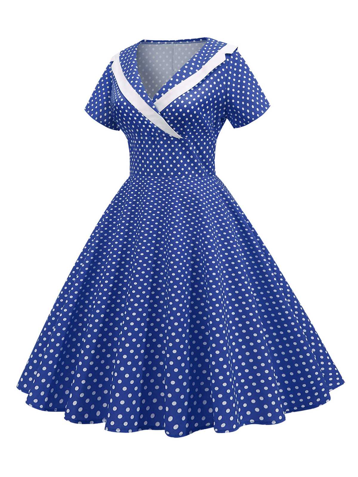 V-Neck Polka Dots Swing Dress