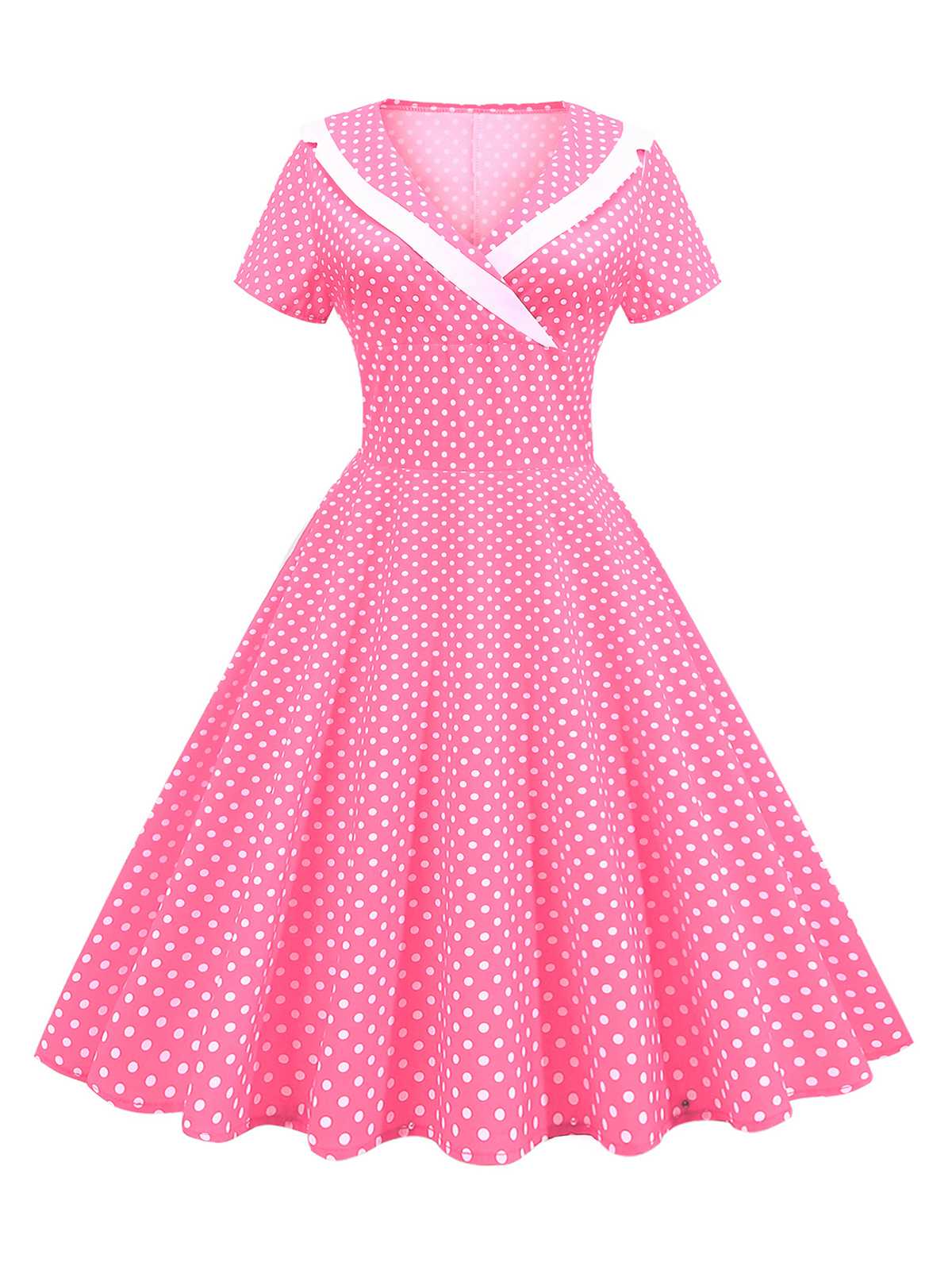 V-Neck Polka Dots Swing Dress